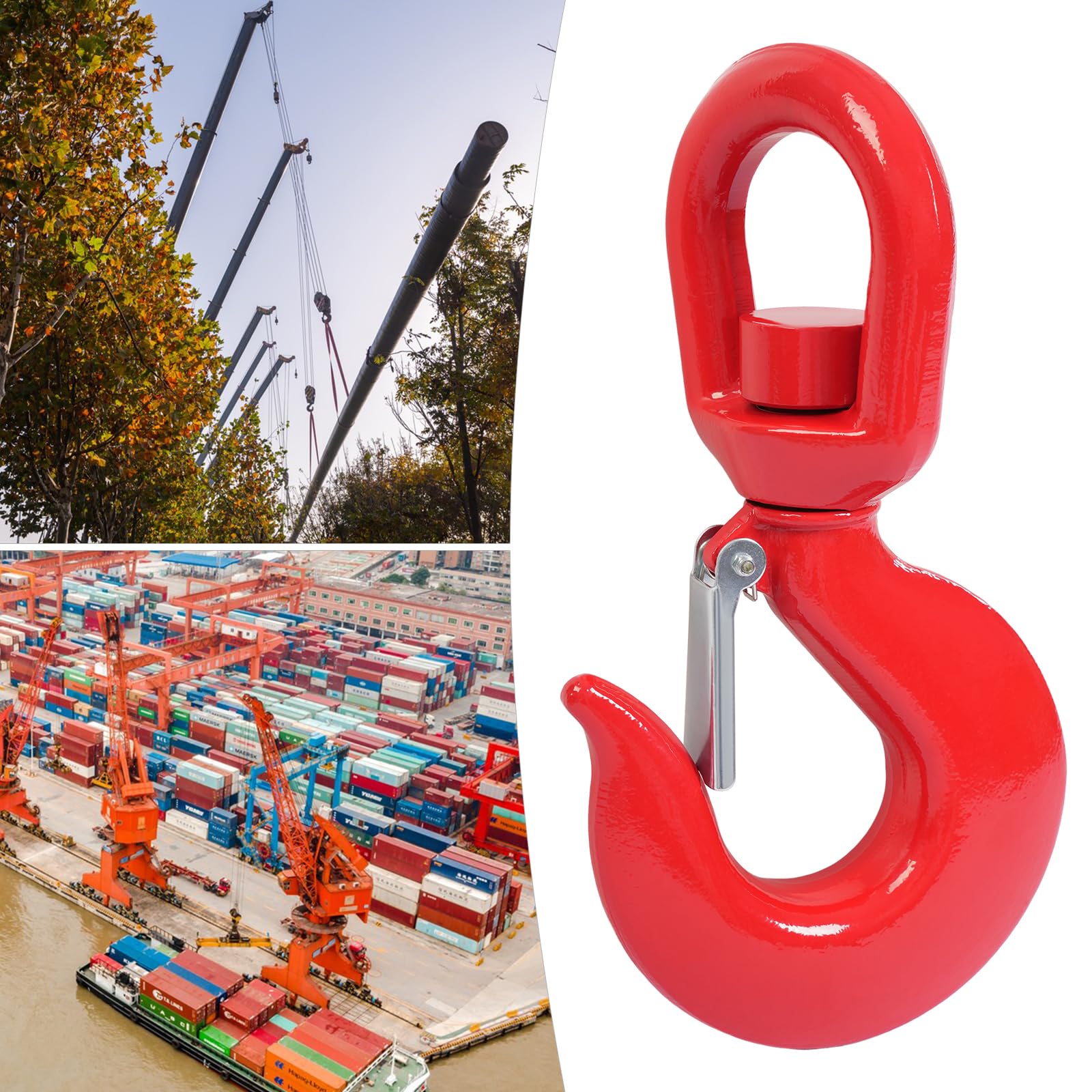 15 Ton Swivel Lifting Hook Heavy Duty, Red Swivel Hook Rigging Swivel Hook Eye Hoist Hook with Latch Crane Hook (15T)