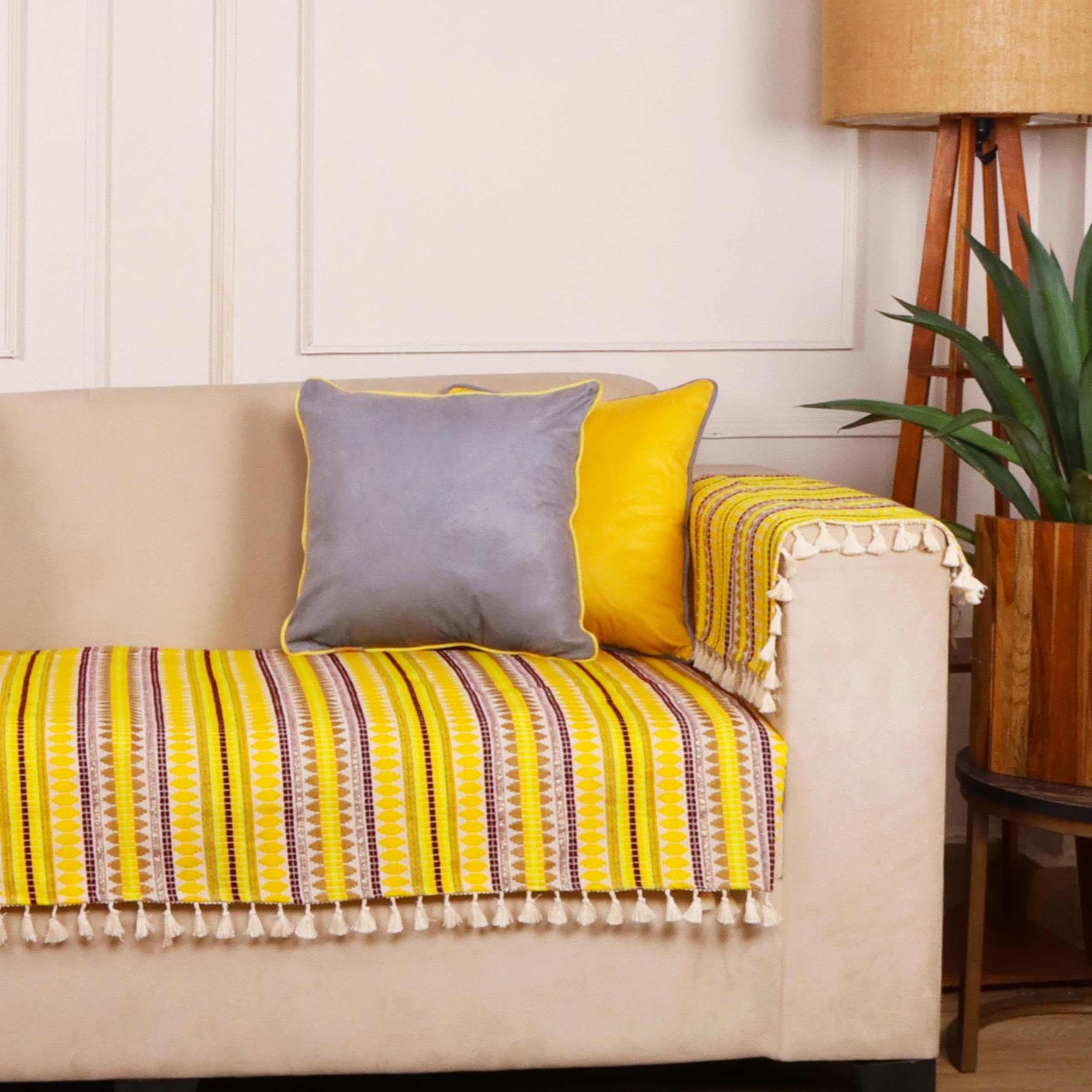 STITCHNEST Sofa Cover - Yellow Knitted Design -5 STITCHNEST Sofa Cover - Yellow Knitted Design -5