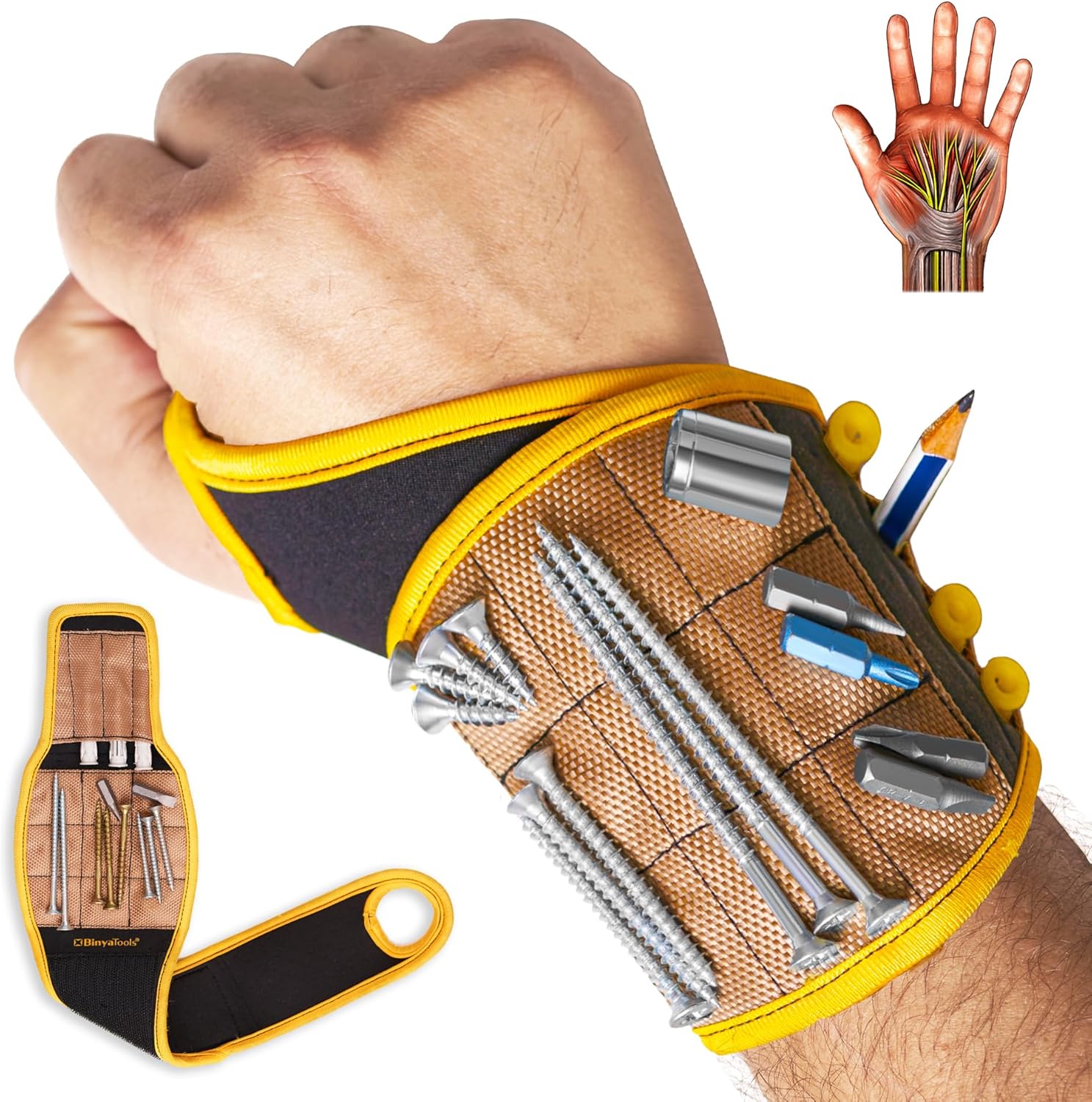 Magnetic Wristband for Tools Gift for Him Magnet Screw Holder Wrist Support Keeps Screws Nails Drill Bits Handy Unique Tool Gadgets for Men's & Dad (Coyote Brown)