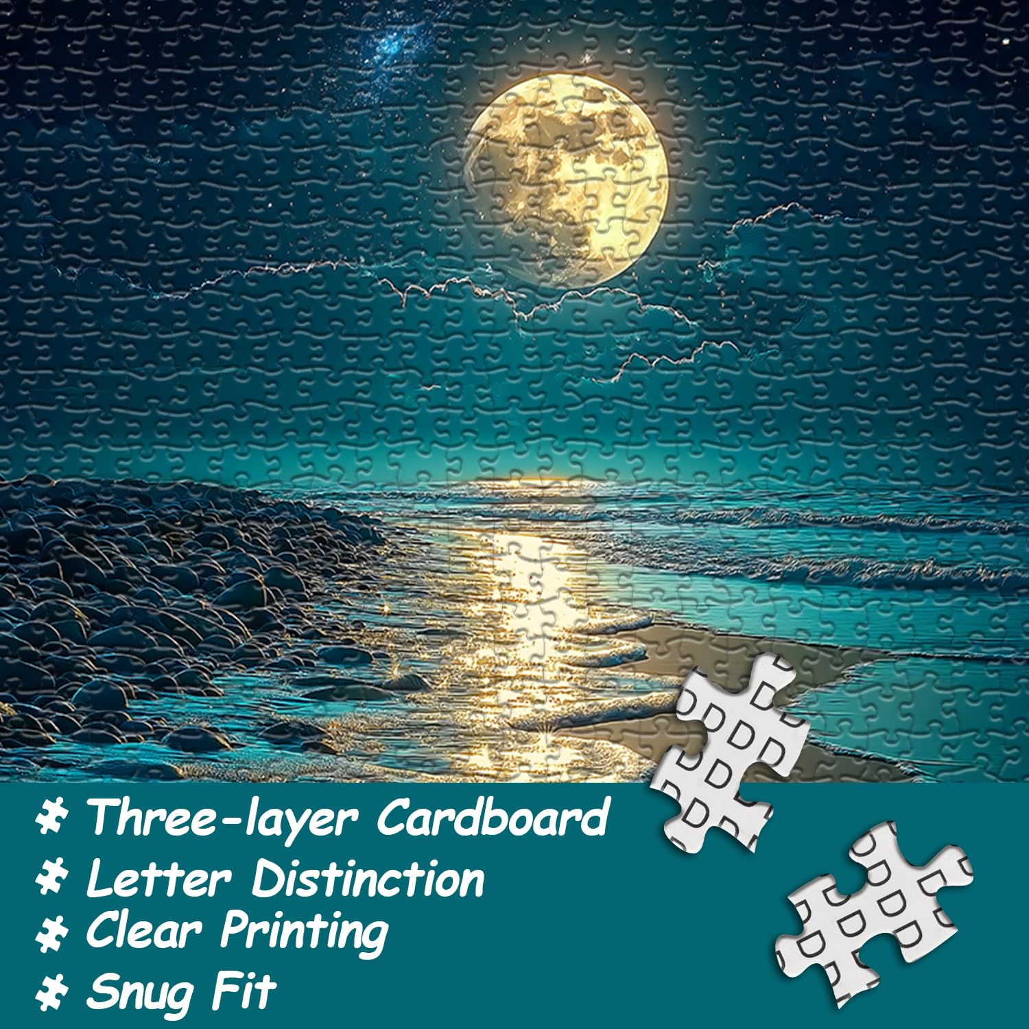 PICKFORU Beach Jigsaw Puzzle 1000 Pieces, Ocean Moon Nature Art Scenery, Colorful Magic Beach Themed Puzzle, Challenging for Adults - Image 2