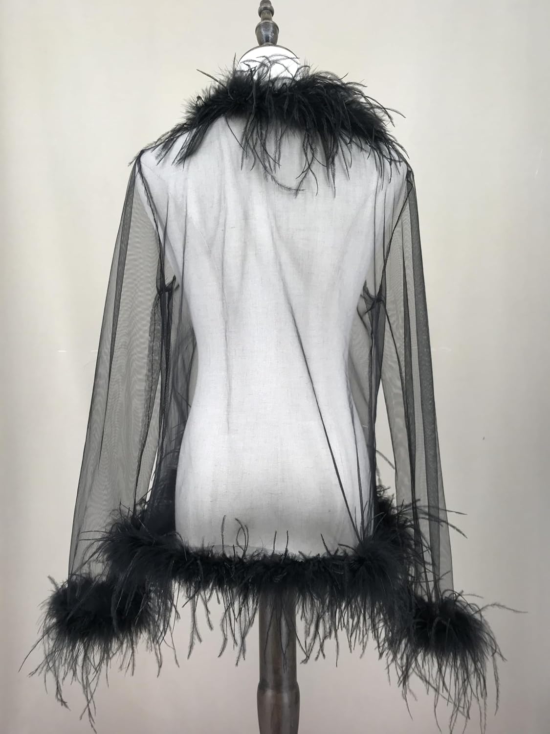 Women Mesh Top with Feather-Trimming Layering Ruffle Blouse See Through Long Sleeve Sheer Blouse Party Y2K - Image 7