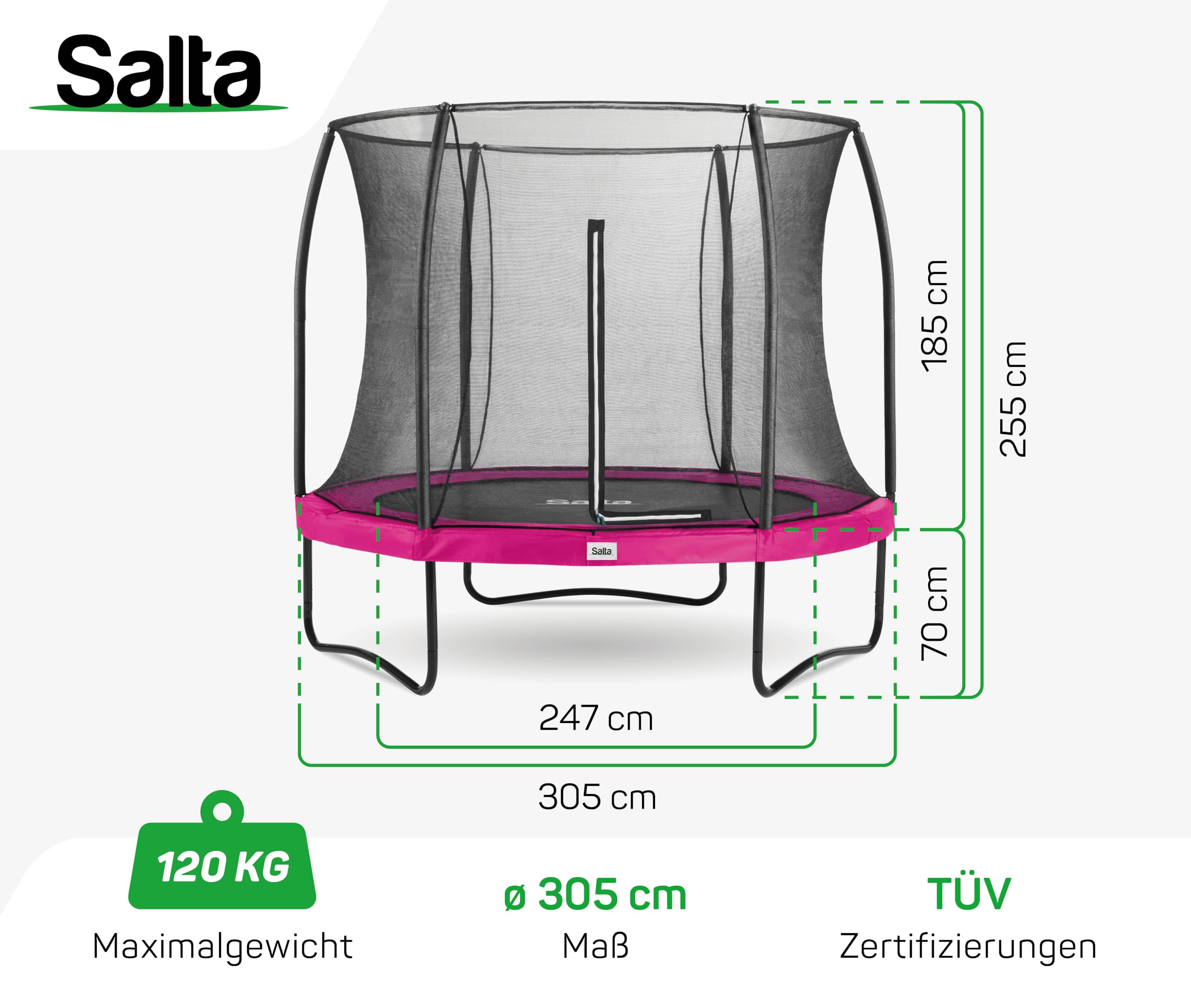 Salta Comfort Edition – ⌀183/213/251/305/366/396/427cm - TÜV geprüft – Schwarz/Grün/Pink - rundes Outdoor Trampolin, Gartentrampolin - Set mit Sprungmatte, Sicherheitsnetz, Federn, Randabdeckung