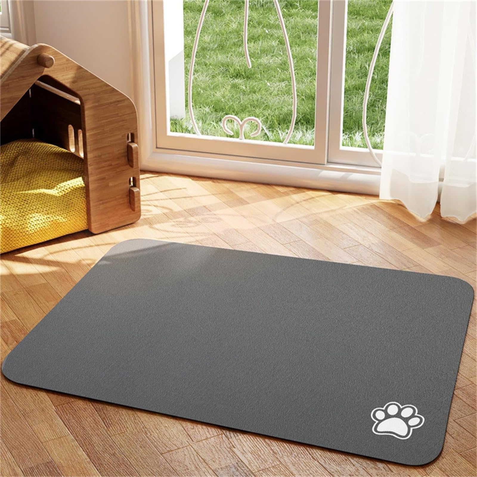 Hixingo Pet Food Mat, Absorbent Quick Dry Pet Feeding Mat with Non-Slip, No Stains Dog Cat Placemat Dog Bowl Food and Water Bowl for Messy Drinkers Floors -Simple Color (Dark Gray,30x40cm)
