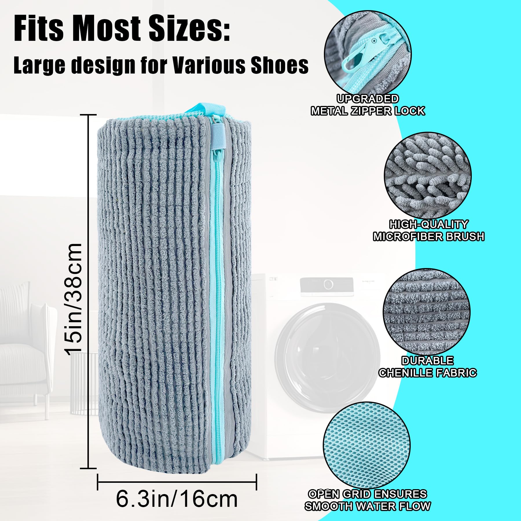Lot de 7 sacs à linge XXL pour chaussures de tennis - Avec fermeture éclair - Réutilisables - Avec sac de lavage en maille et pour soutien-gorge, gris