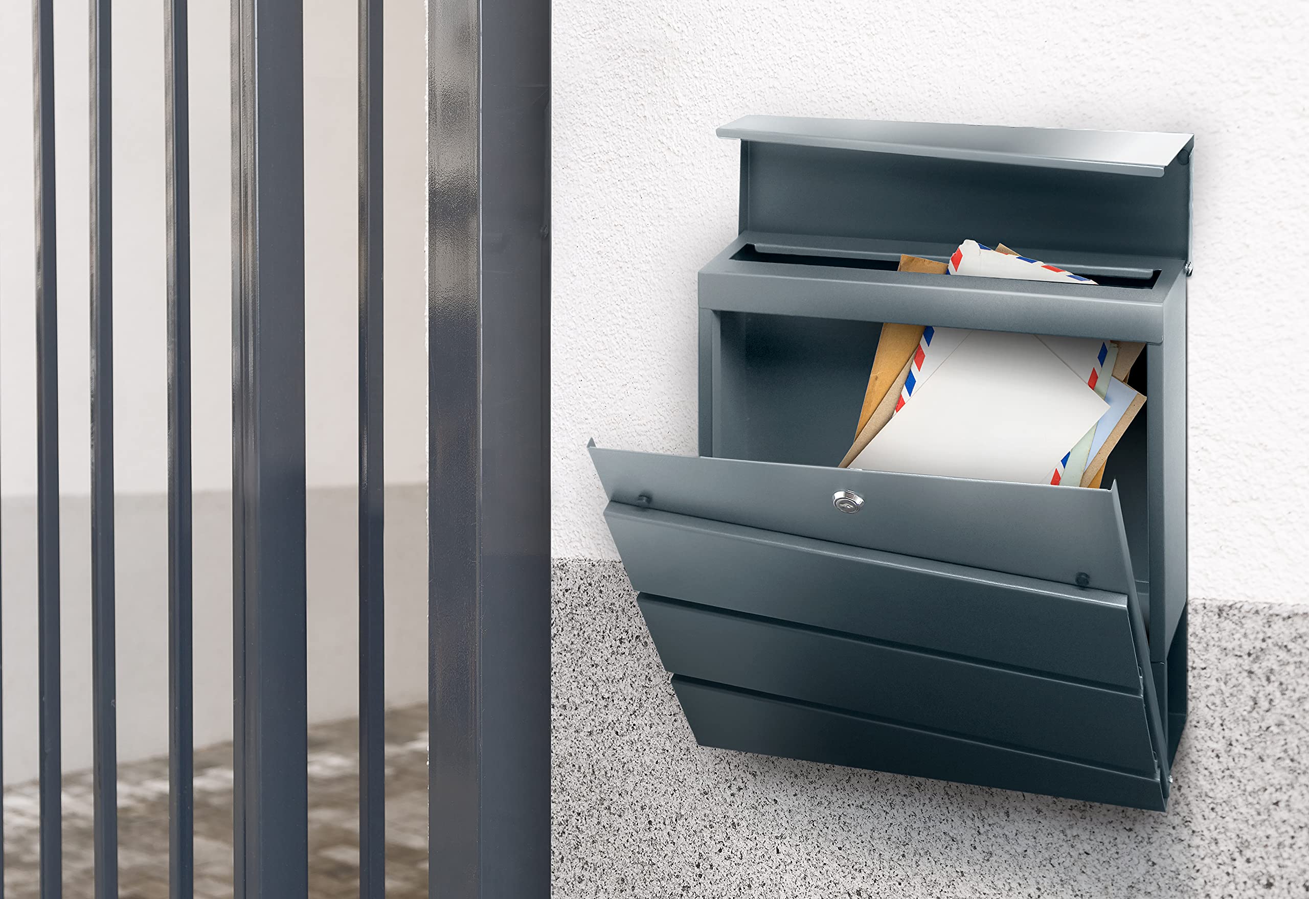 Virone Borneo Buzón Exterior de Acero Galvanizado con Soporte para Periódicos (Antracita)