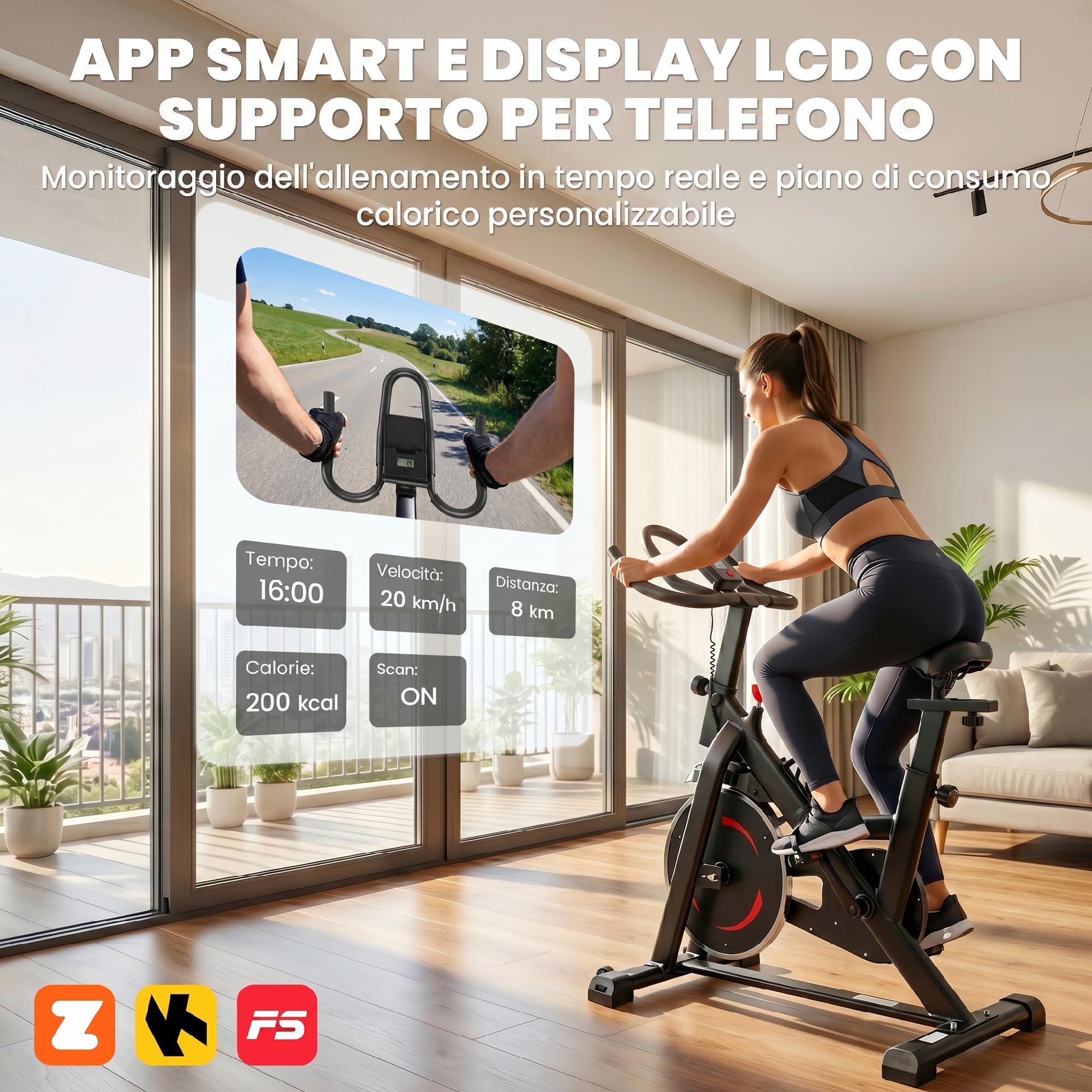 SPORTNOW Cyclette da Casa, App Bluetooth, Cyclette per Casa con Resistenza Magnetica Regolabile Silenziosa, Sella e Manubri Regolabili, Volano 6 kg, Schermo LCD, Supporto Tablet, Portaborraccia, Ruote