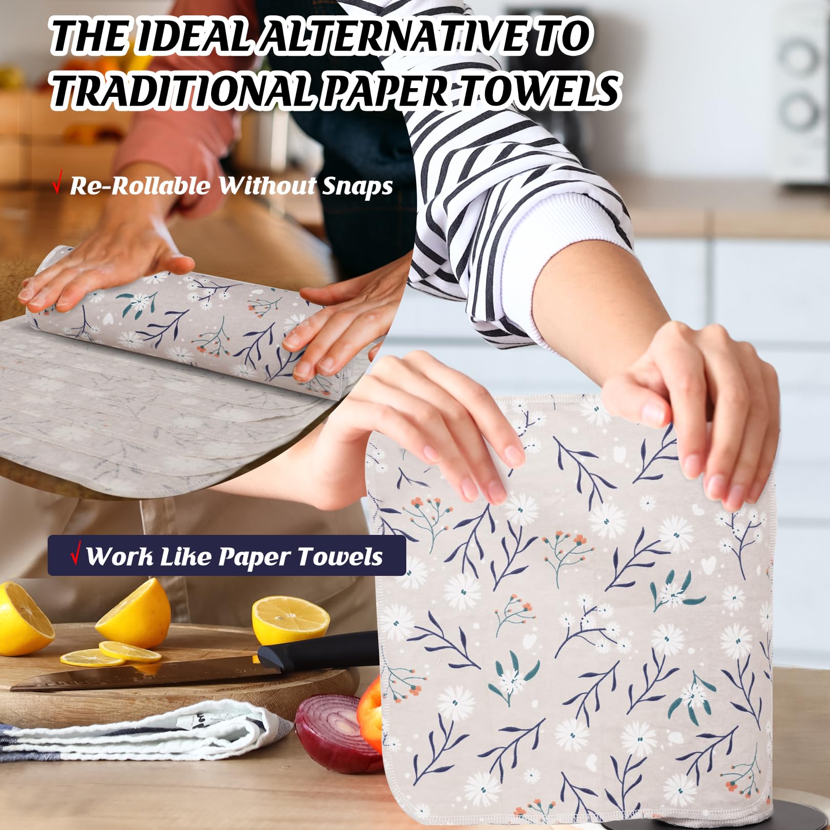Toallas de papel reutilizables y lavables: 25 unidades de toallas de papel de tela de algodón de 11.8 x 11.8 pulgadas, toallas absorbentes de franela suave sin papel, alternativa para