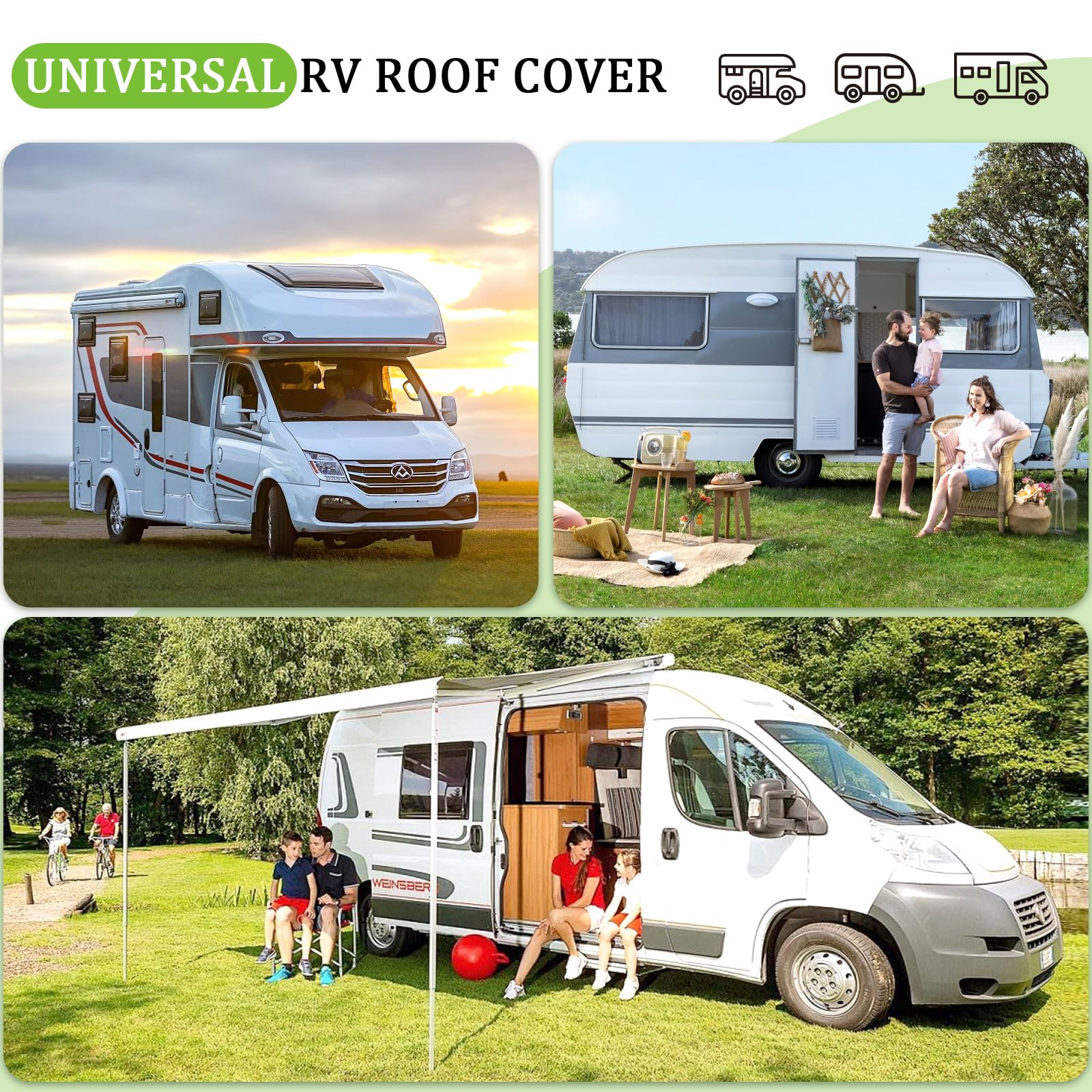 EXLECO Wohnwagen Abdeckung 5,5 x 3 m Wohnmobil Abdeckplane Wasserdicht Sonnenbeständig Wetterbeständige Schutzhülle Reisemobil Dachschutzplane 210D Oxford Gewebe, Dachabdeckung mit Reflektorstreifen
