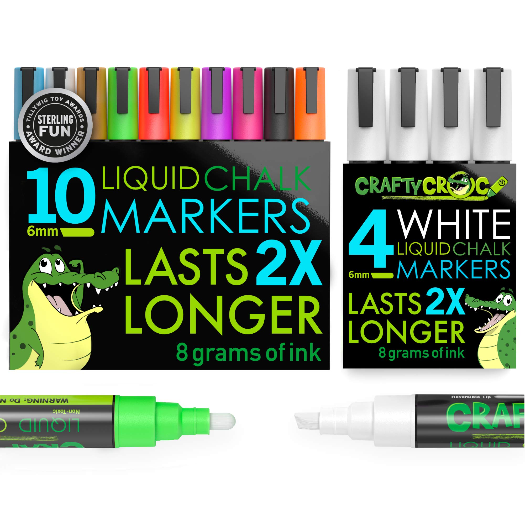10 Neon and 4 White Medium Tip Chalk Markers Bundle for Chalkboards, Blackboards, Glass, Windows, Mirrors