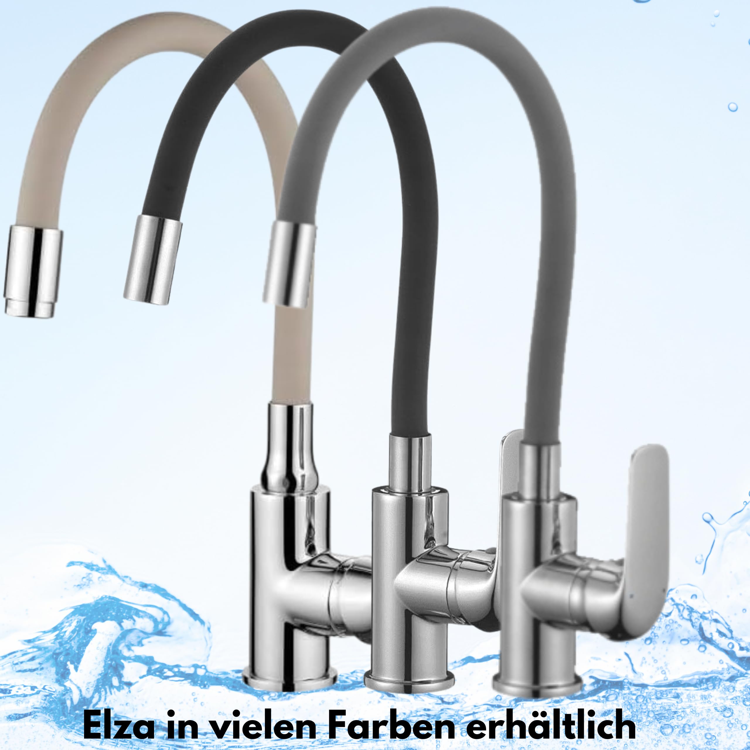 Elza - Grifo de cocina flexible con caño flexible, color gris