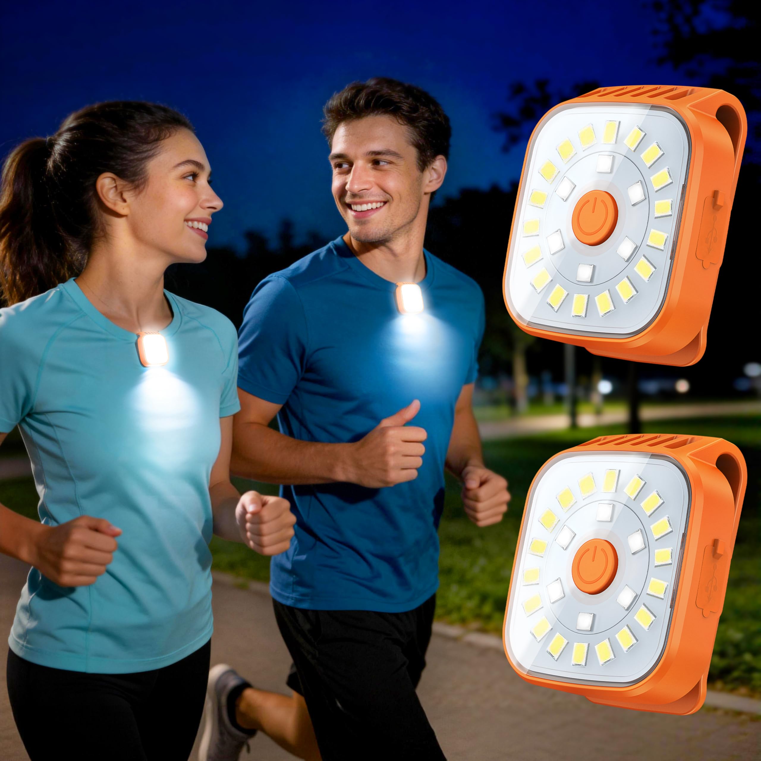 Photo 1 of ABROML Running Lights for Runners, 2 Pack Mini Clip on Flashlight with 4 Modes, Rechargeable Safety LED Lights for Night Walking, Running Accessories & Camping Light Gear for Dog Walking-Orange