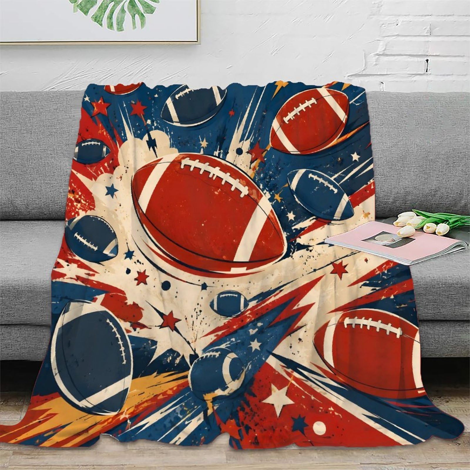 Retro Football Design Mikrofaser Decke weiche Fleece Haptik Sofa Bett Deko