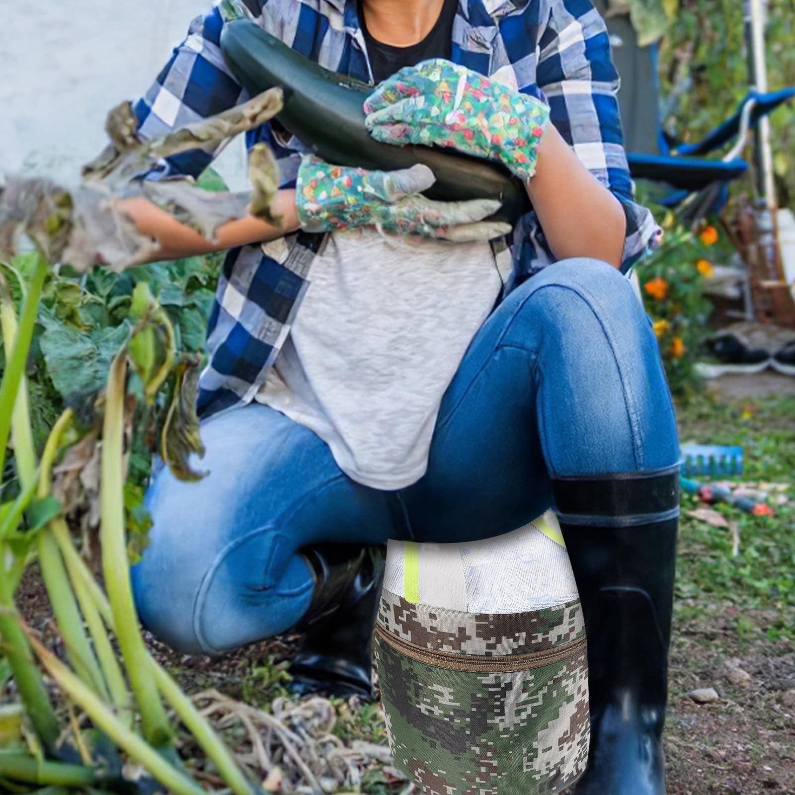 Sgabello Stabile da Giardinaggio Nero in Plastico e Portatile Leggero