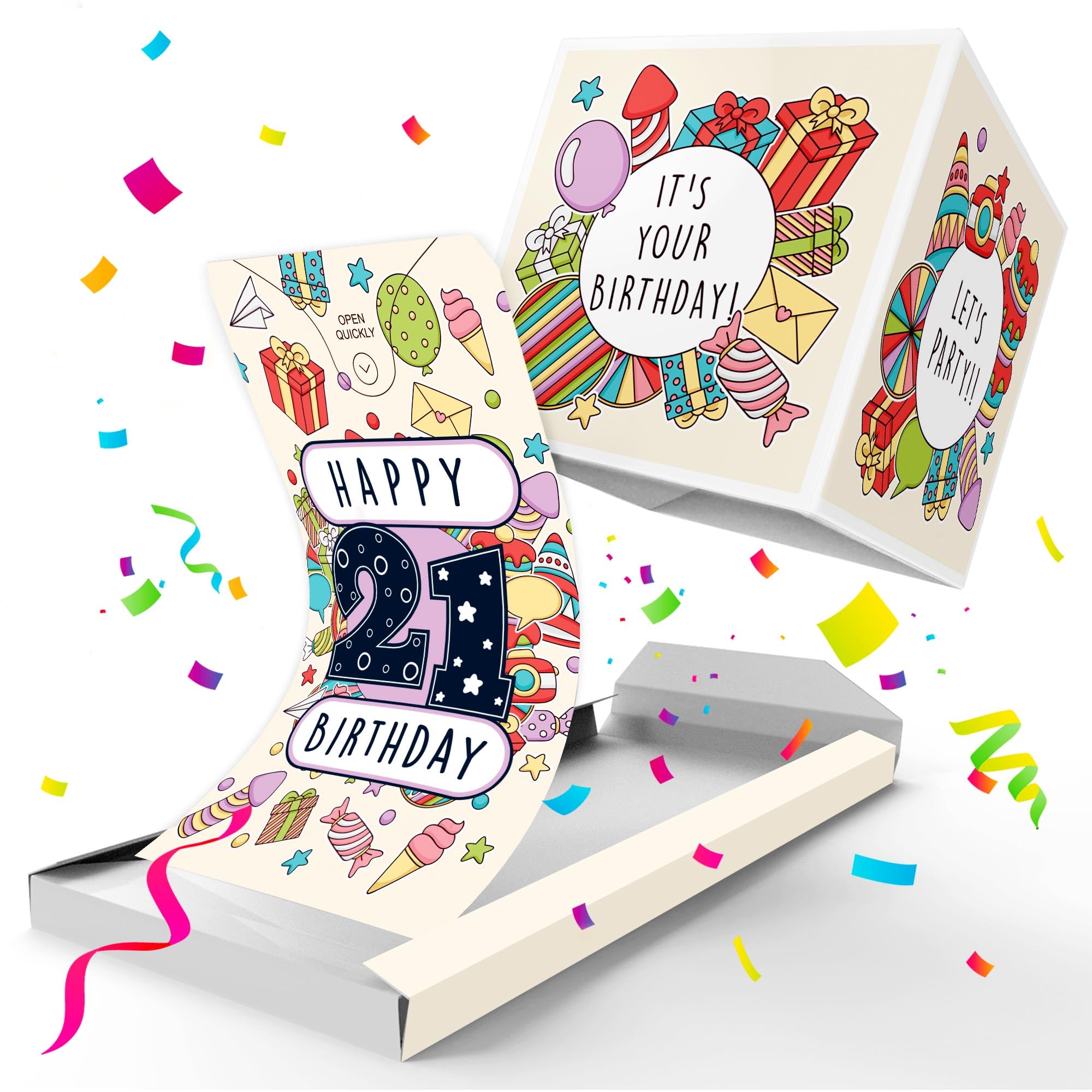 Notta&Belle FEEL LOVE EVERY MINUTE «BOOM» 21st Birthday Card – Fun Exploding Confetti Surprise, Gag Gift for 21st Birthday for Him or Her