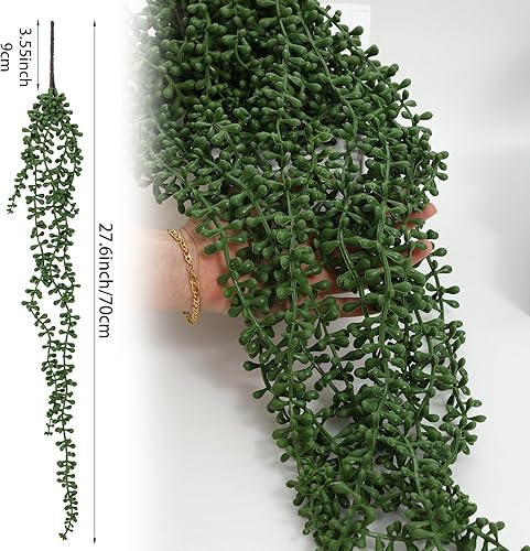 Miniatura 3 de 10 plantas colgantes artificiales para suculentas, cadena de perlas falsas, plantas verdes, 27.6 in de largo, planta colgante de plástico para