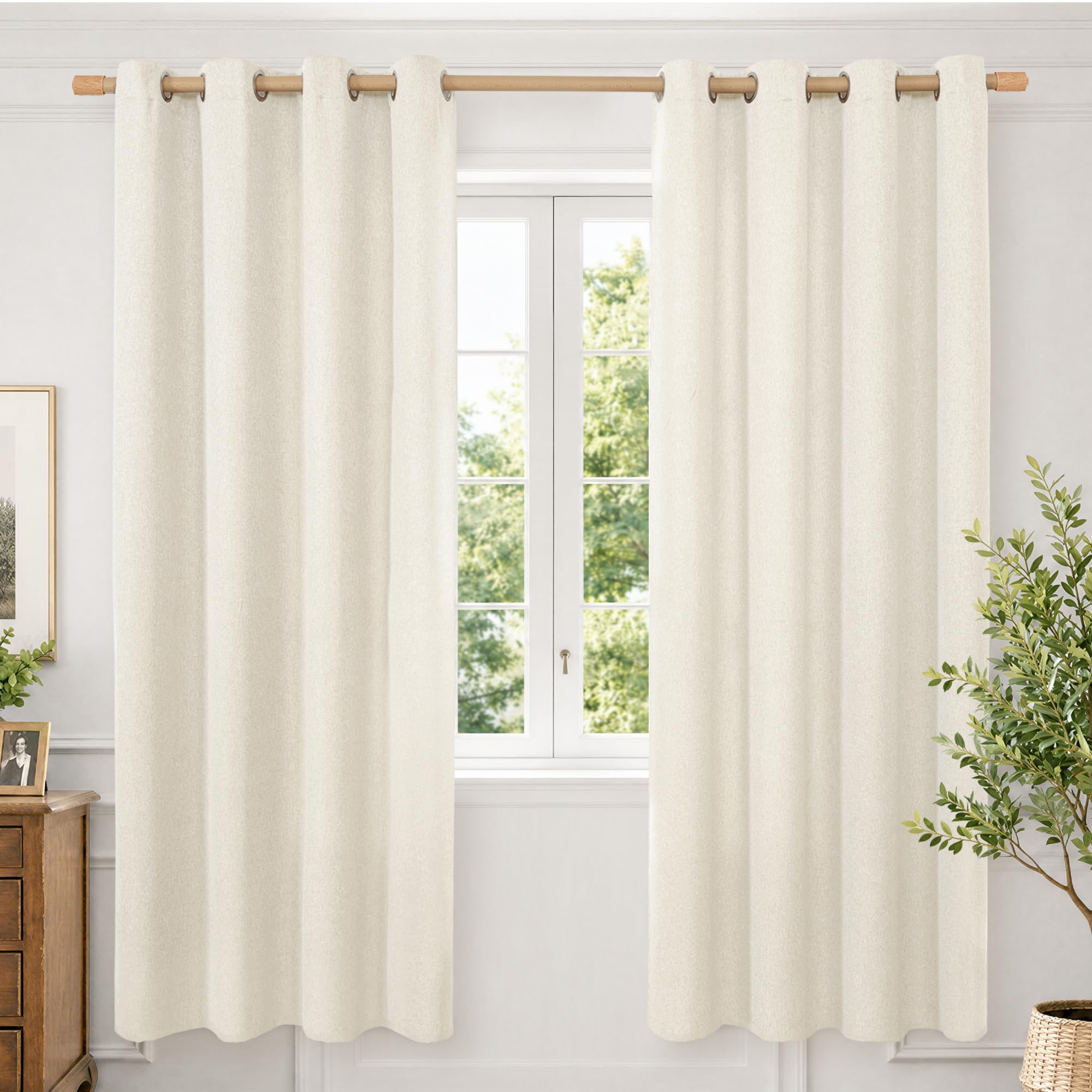 BGment Linen Ivory Curtains 68 Inch Length for Living Room, Thick Burlap Drapes Non See Through Window Treatments Light Filtering with Grommet Decor for Bedroom, 2 Panels Set, Each 52 Inch Wide