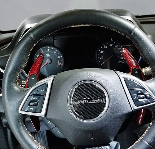 Miniatura 4 de iJDMTOY Red Genuine Carbon Fiber Steering Wheel Larger Paddle Shifter Extensions Compatible with Chevy 2014-2019 C7 Corvette, 2016-up Gen6 Camaro