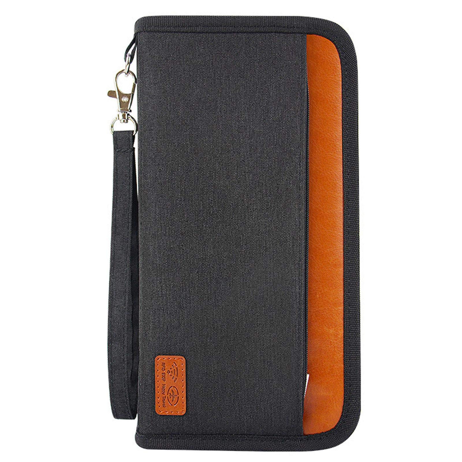 Passport Holder, Travel Passport Wallet Bag, Passport Holder,Waterproof RFID Blocking Card Organiser with Hand Strap Zip,Ticket Cash Coins Holder Case - Black