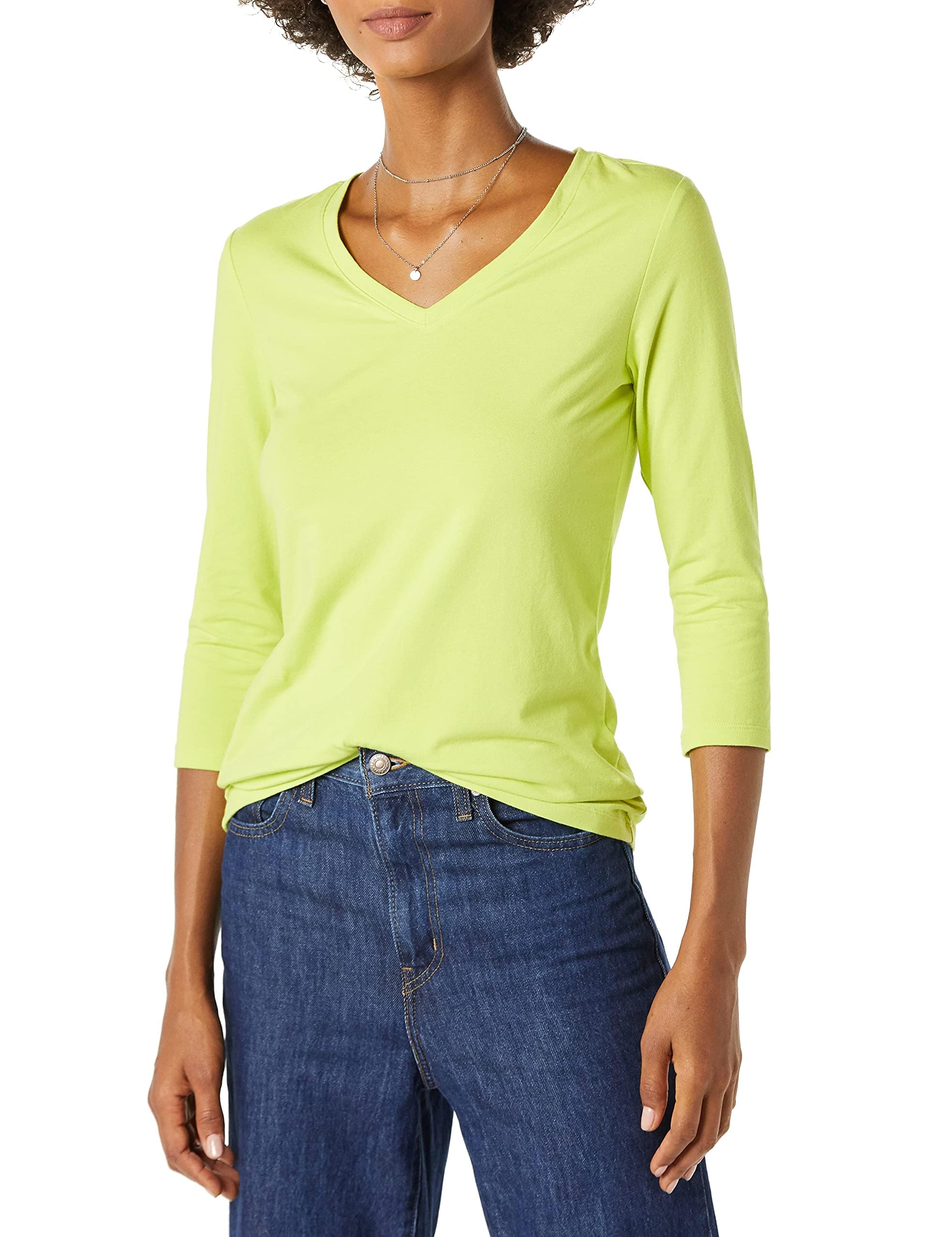 Amazon Essentials Damen Regular-Fit-T-Shirt 3/4-Ärmeln V-Ausschnitt (In Übergröße Erhältlich)