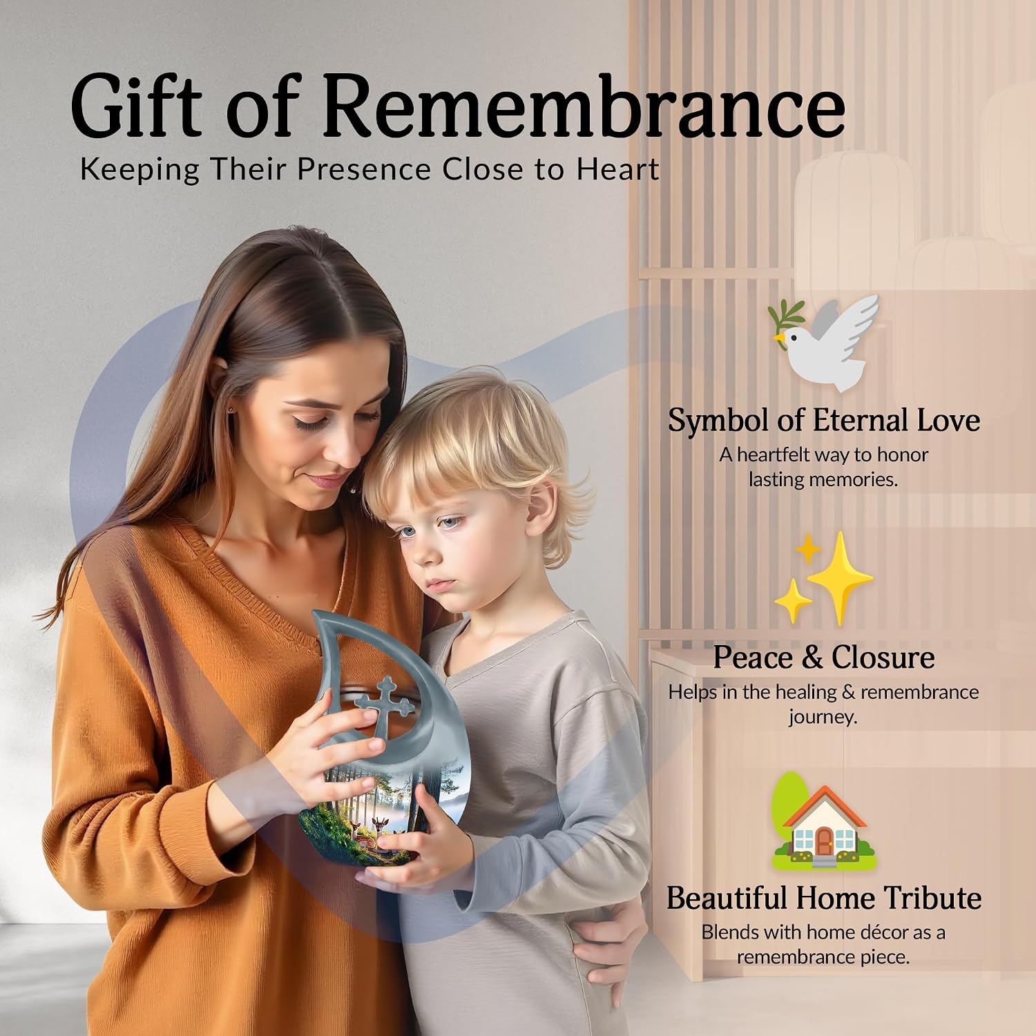 Deer Memorial Urns for Adult Male, Black Drop Funeral Urns for Human Ashes Adult Female, Teardrop Cremation Urn Set of 1 Large & 4 Keepsake, Drop Urn for Ashes for Women - 10 & 3 Inch