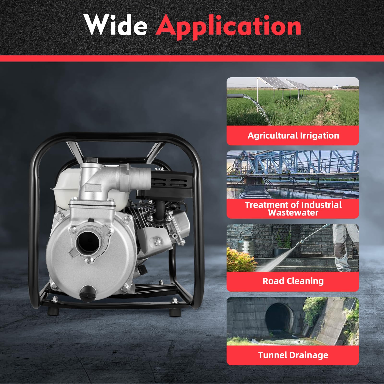 Pompe à eau 6,5 CV 212cc 4,8 kW Pompe de jardin à essence avec hauteur d'aspiration 7 m