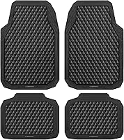 CAR PASS All-Weather Black Rubber Floor Mats 4-Pc Set, Anti-Slip 3D Rhombus Waterproof Universal Trim-to-Fit for SUV Truck Sedan Van