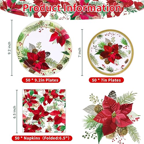 Miniatura 2 de Juego de vajilla de Pascua de Navidad, platos de papel de 9.2 pulgadas, platos de postre de papel de 7 pulgadas, servilletas de almuerzo de 6.5