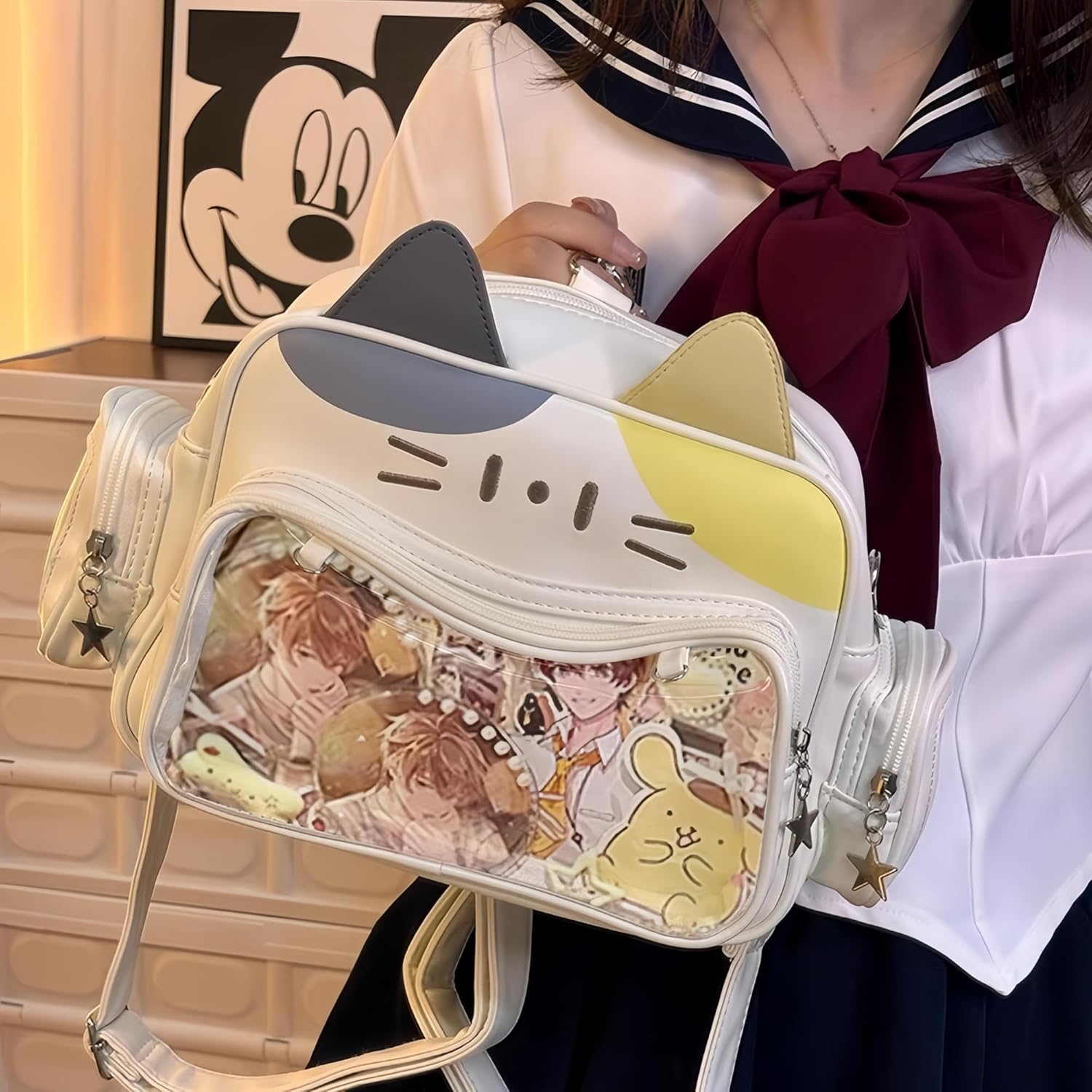 Kawaii Ita Bag Backpack with Insert Cute Cat Crossbody Shoulder Bag Big Capacity Japanese Pin Display Bag (Tricolor) - Image 2
