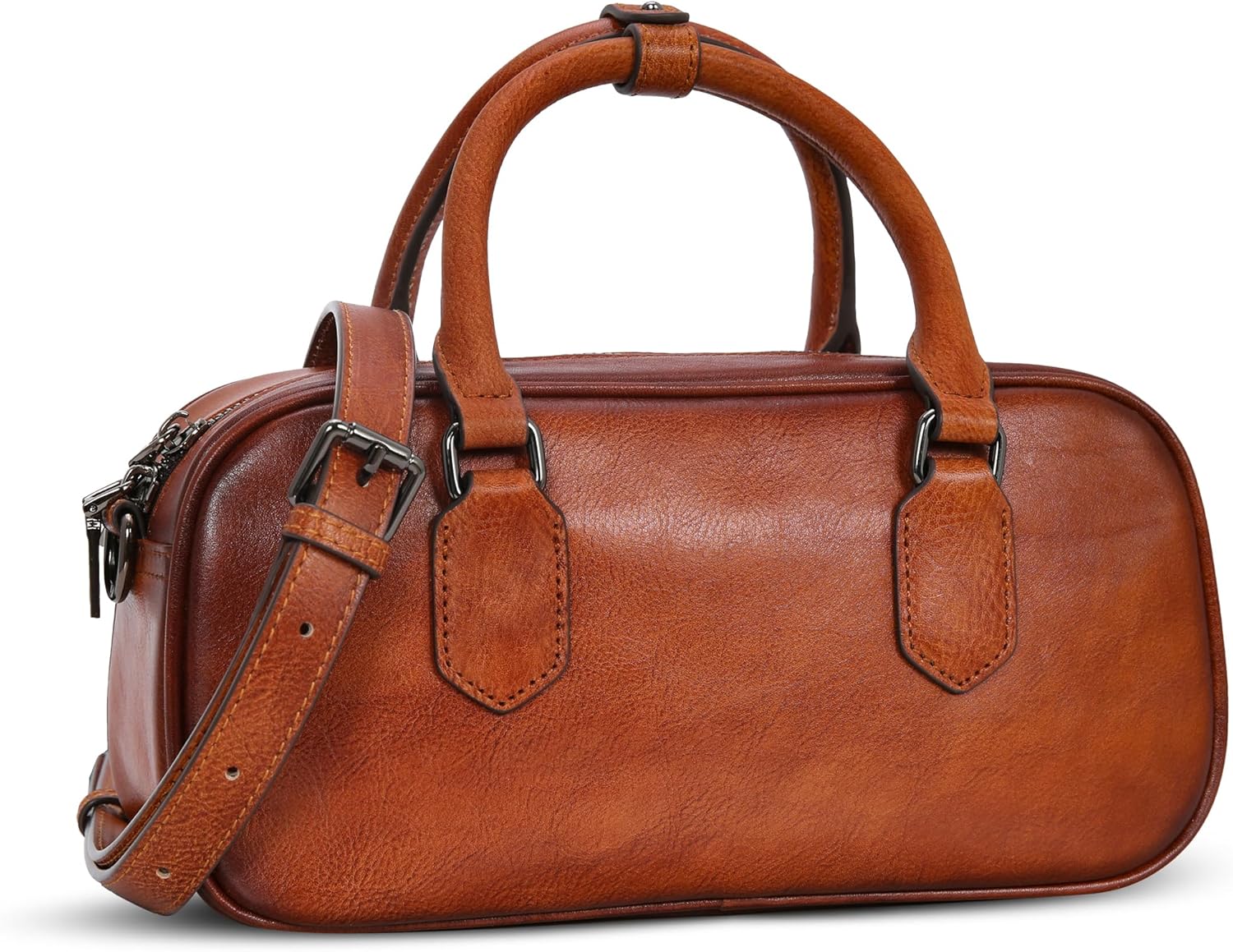 HESHE Genuine Leather Crossbody Bags for Women, Top Handle Purses Barrel Satchel Handbags with Adjustable Shoulder Strap - Image 8