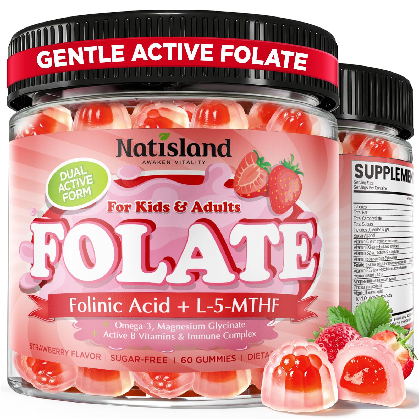 Folate Gummies 1000mcg, Folinic Acid for Kids & Adults, Complete Folate