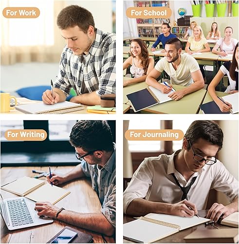 Miniatura 6 de Cuaderno grande de espiral de 8.5 x 11 pulgadas, cuaderno de espiral de 3 materias de tapa dura para tomar notas, 120 hojas, diario a rayas