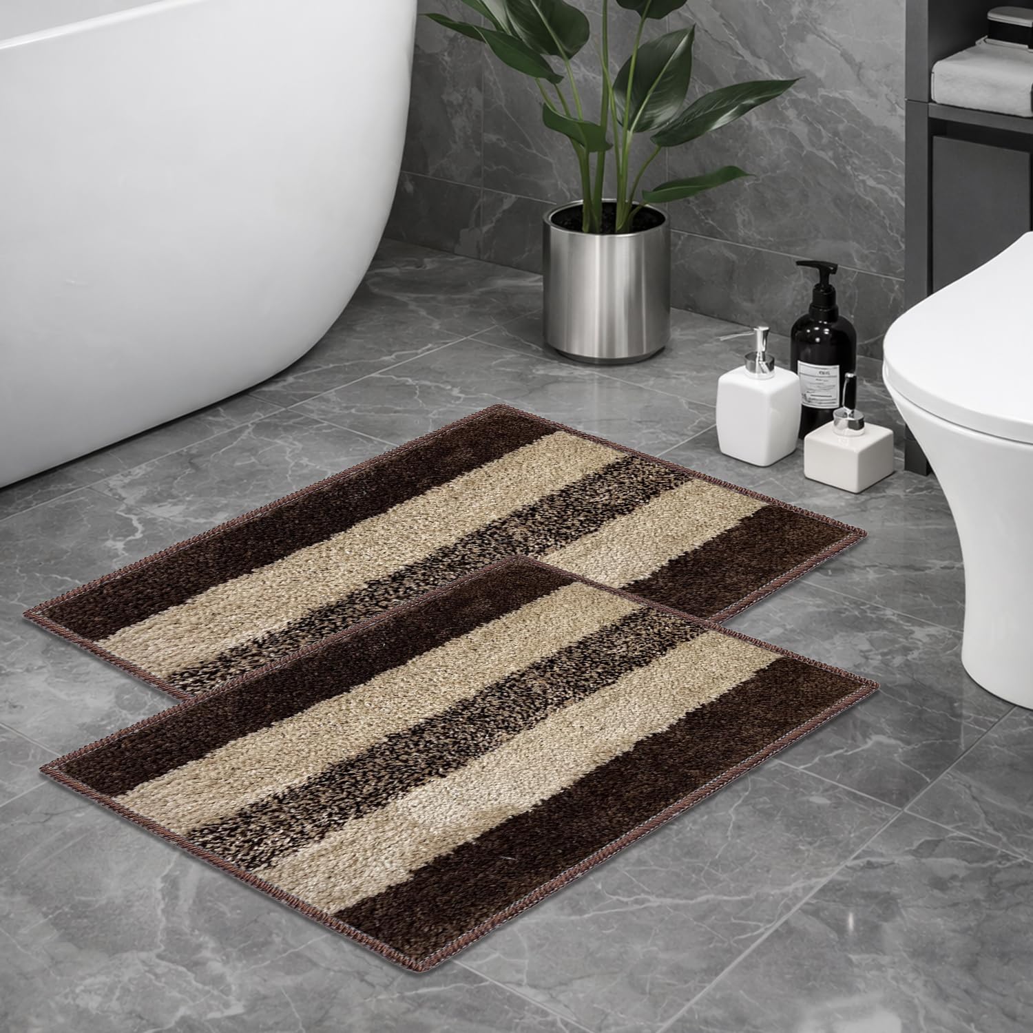 SITTELLA® 2 Pieces Anti-Skid Microfiber Bathroom Rectangular Door Mat, Water Absorbent Floor Mat (35X50Cm) (Brown)-image-14