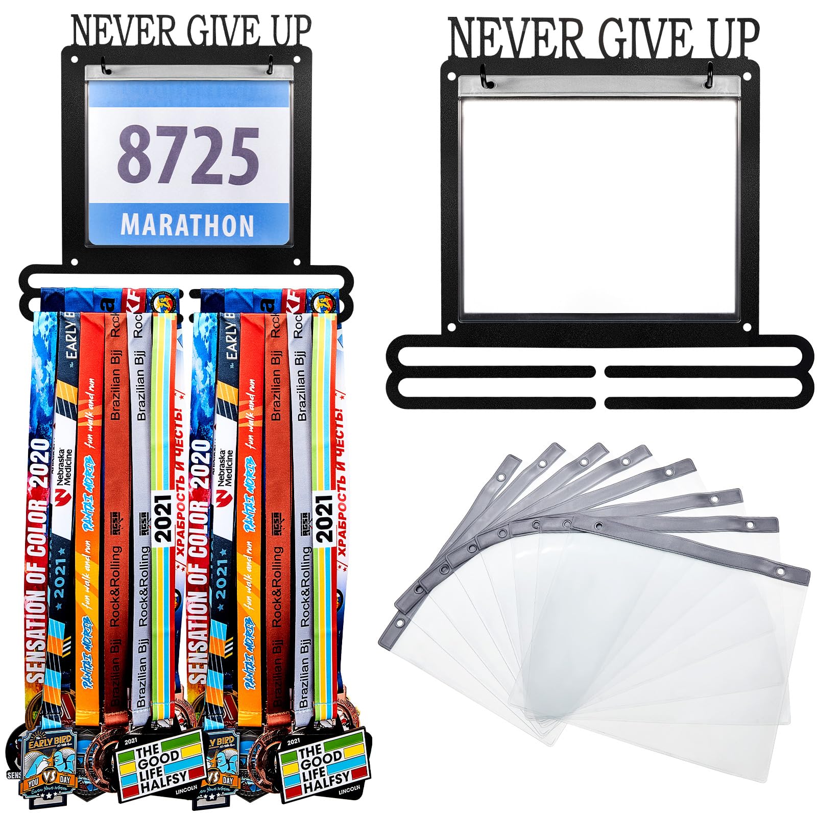 Moxweyeni Race Medal and Bib Display Medal Hanger Running Bib Holder Wall Mounted Hanging Rack Stands Gifts for Runners