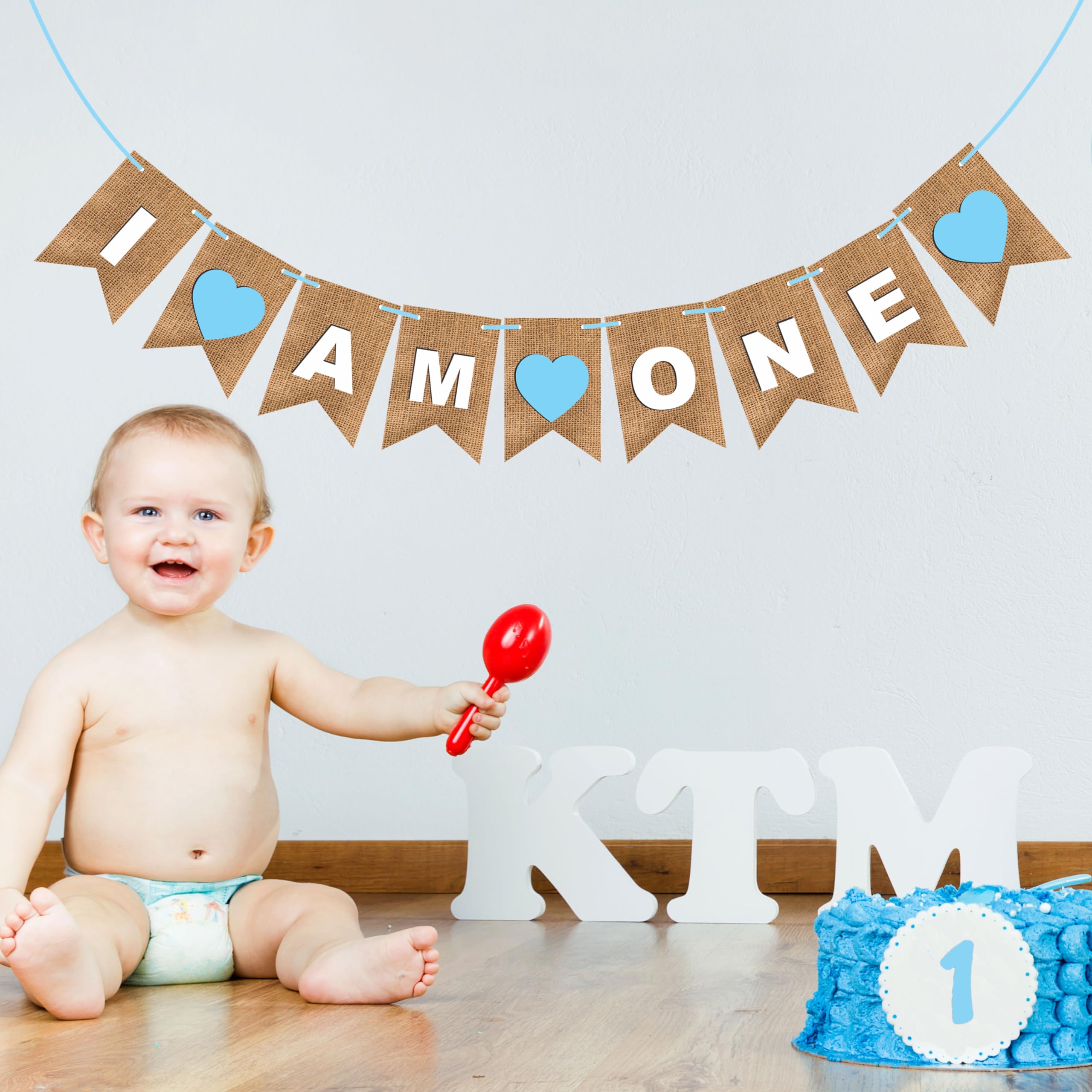 Wobbox First Birthday Party Banner Reverse Cutting "I am One" Party Decoration, Blue, Birthday Decoration Item — Amazon image 5