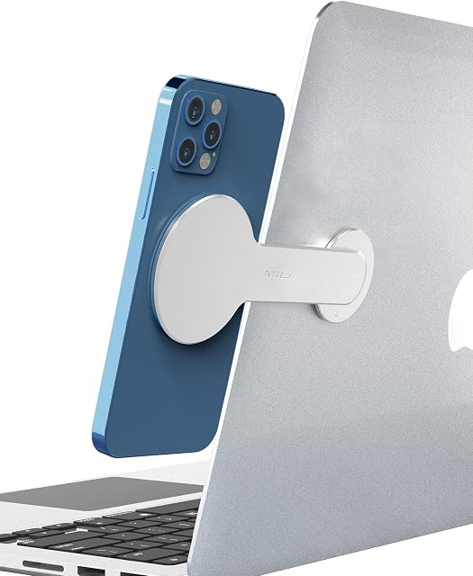 MILI Magnetic Laptop Phone Holder, Adjustable Monitor Side Mount Phone Holder, Screen Extension Bracket for iMac/Macbook, Compatible with MagSafe for iPhone 12/13/14 Max/Pro/Mini