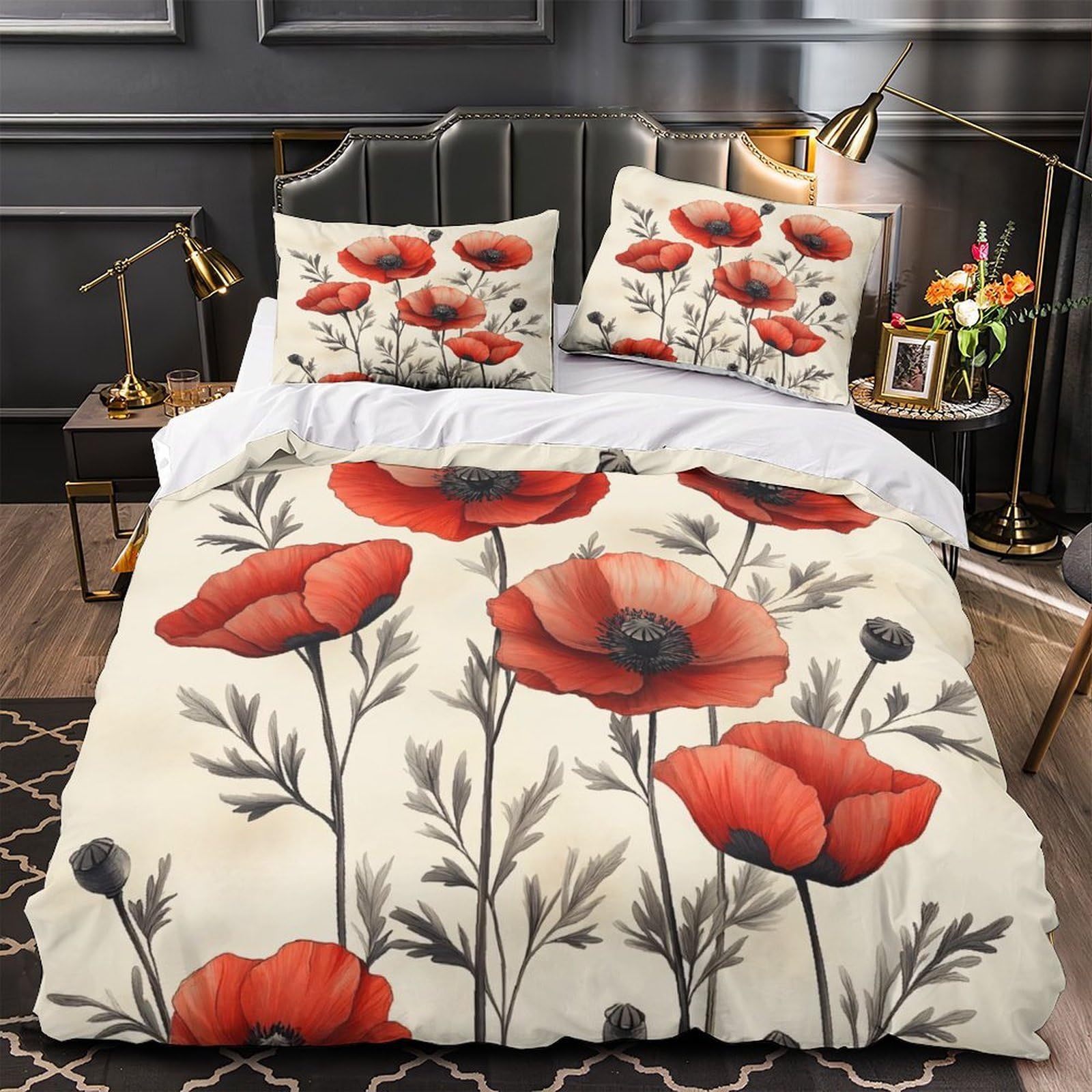 Parure de lit coquelicots rouges en microfibre 135x200 cm