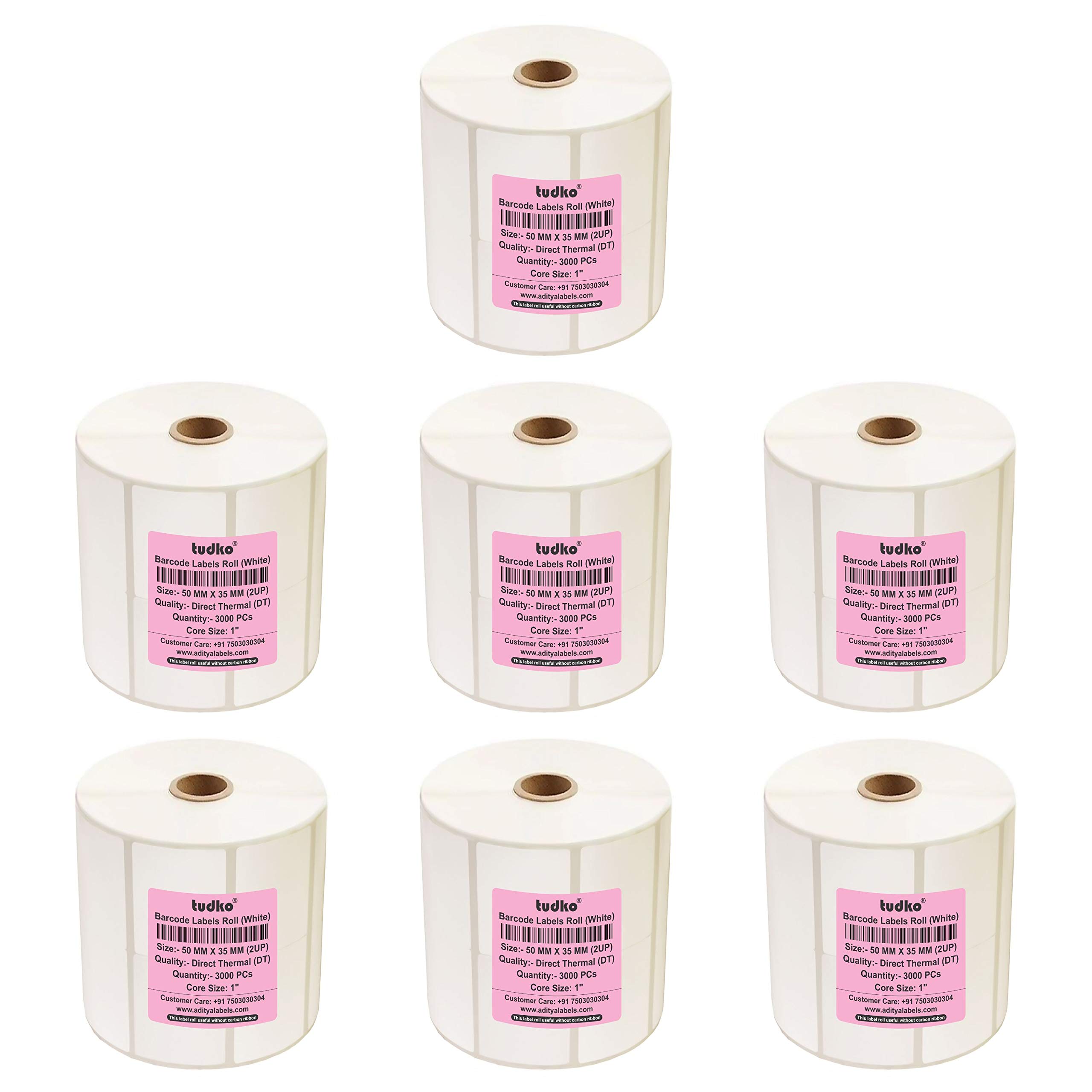 Tudko 50 mm X 35 mm (Smooth White) Direct Thermal Barcode Paper Labels, 3000 Labels in Roll, It is Self-Coated Ink Paper Label, Set of 7 Roll, Self Adhesive Paper Label Roll-image-15