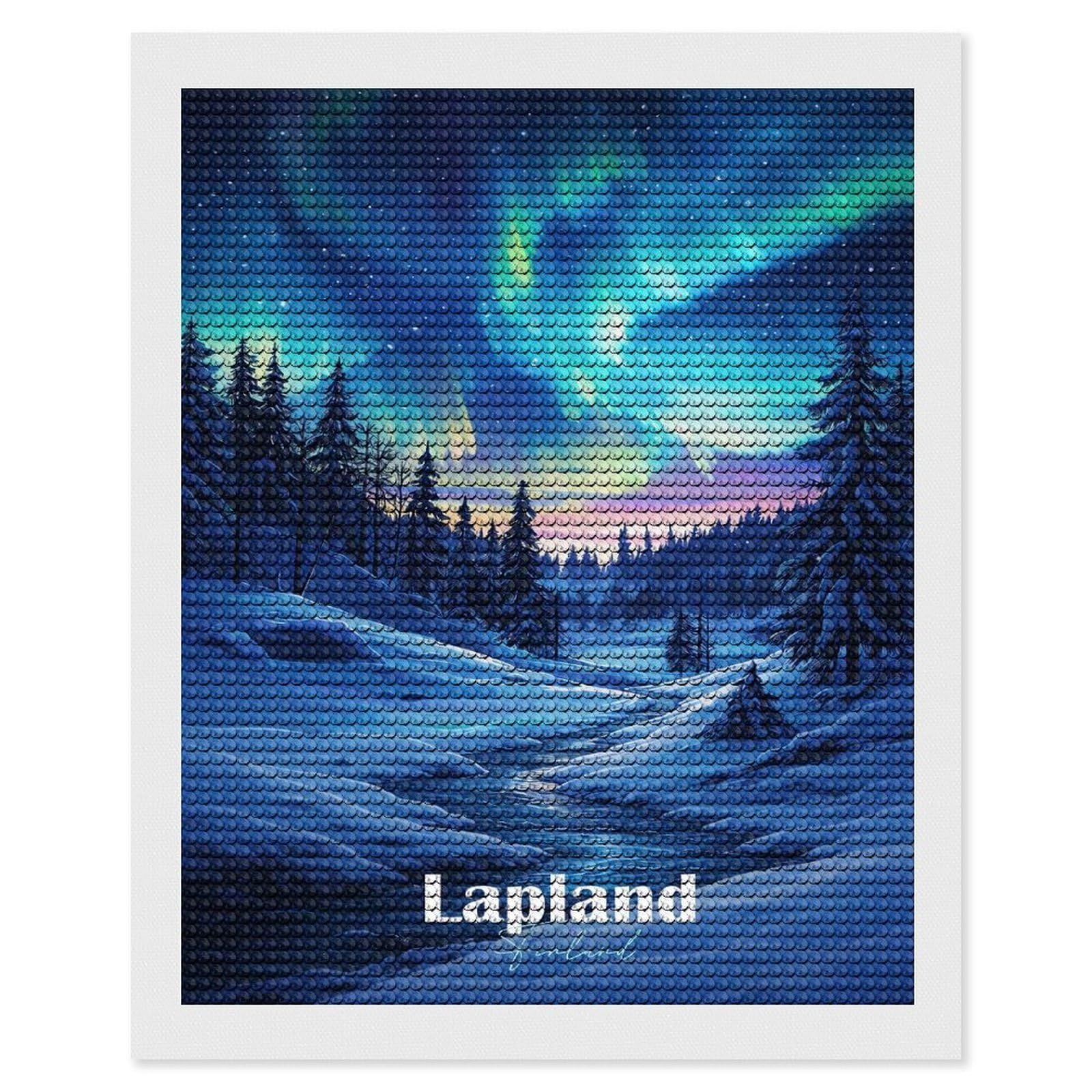 Junmoney Lapland Finland Aurora Borealis Full Drill Diamond Painting Kit 16"x20", Mindful Craft Activity, Bedroom Decor, for Adults, Gift Idea