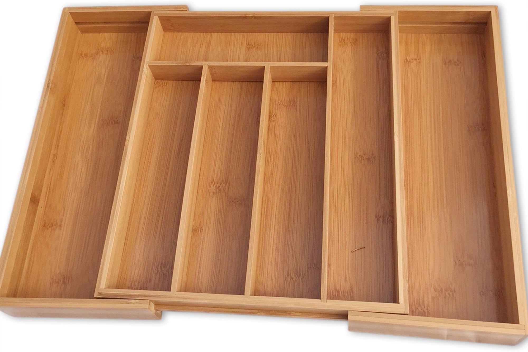 DRYZEM Bamboo Cutlery Tray | Expandable Cutlery Organiser Utensil Tray & Office Desk Bamboo Drawer Organiser | Eco-friendly Drawer Divider for Home Kitchen Utensils | Cutlery Trays for Kitchen Drawers