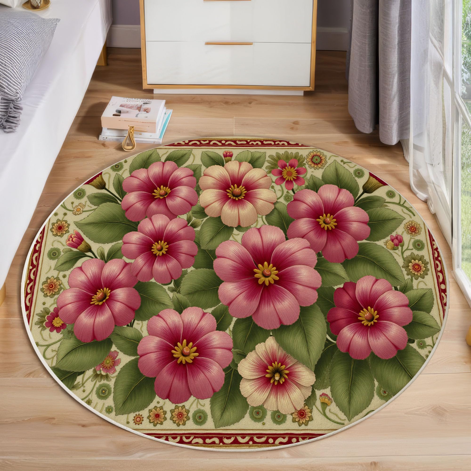 Tapis de salon vert olive rond 120 cm pour chambre cocooning