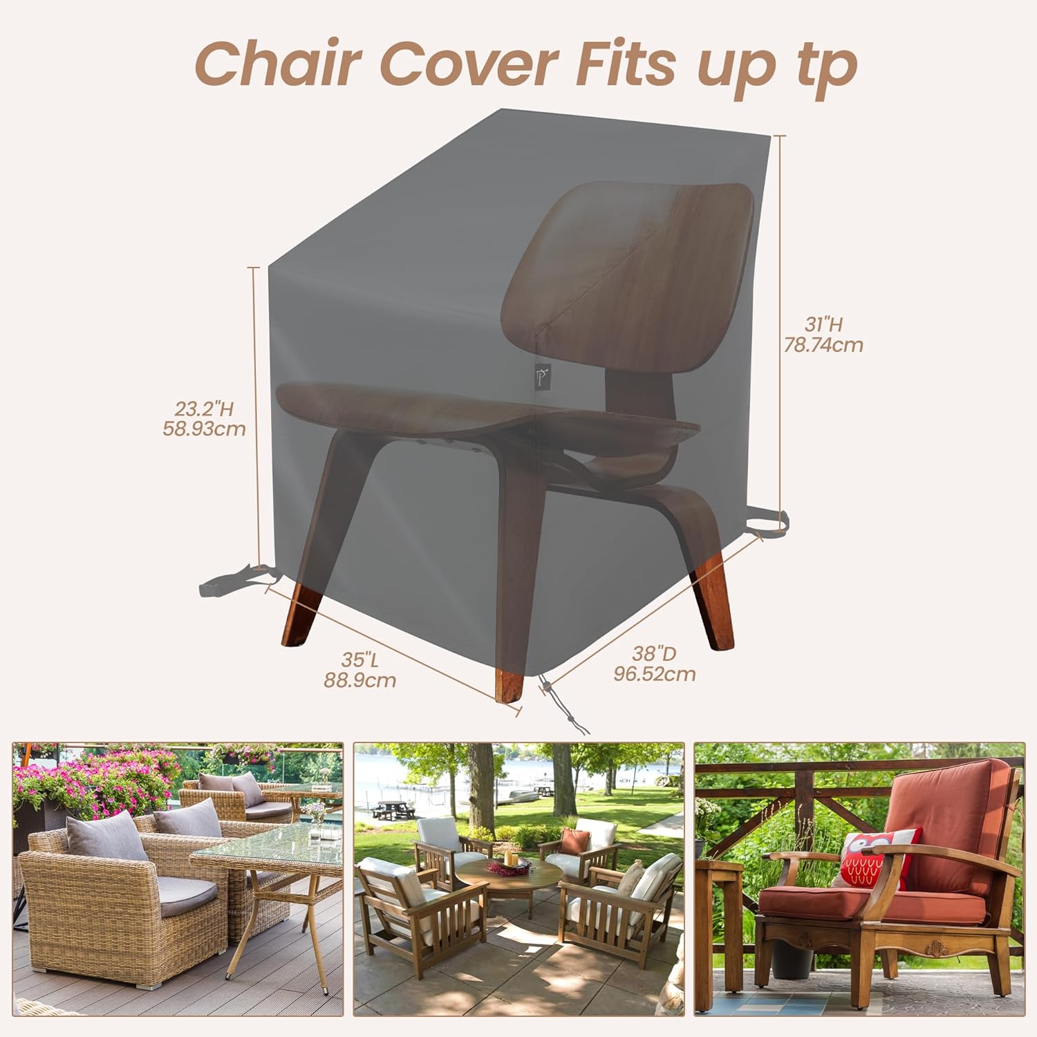 Patio Furniture Covers Waterproof 2 Pack,Patio Chair Covers for Outdoor Furniture ,Heavy Duty Chair Covers Waterproof-Grey 35"x38"x23.25"/31"(H)