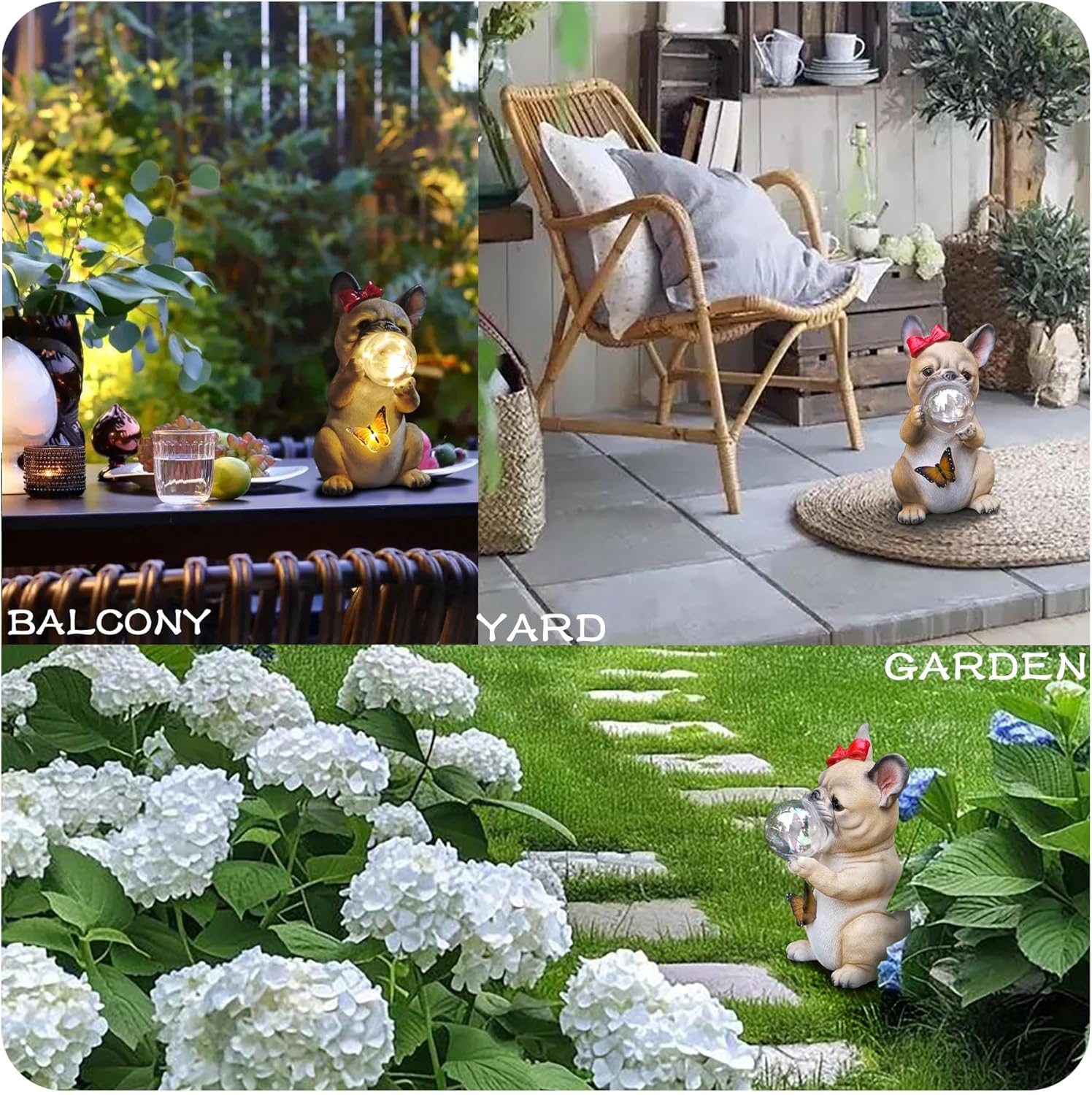 Solar Garden Dog Statue, Detachable Outdoor Decorative Stake, Whimsical French Bulldog with LED Bubble & Butterfly, Christmas Decorations, Waterproof Yard Decor for Patio,Lawn,Holiday & Birthday Gifts - Image 9