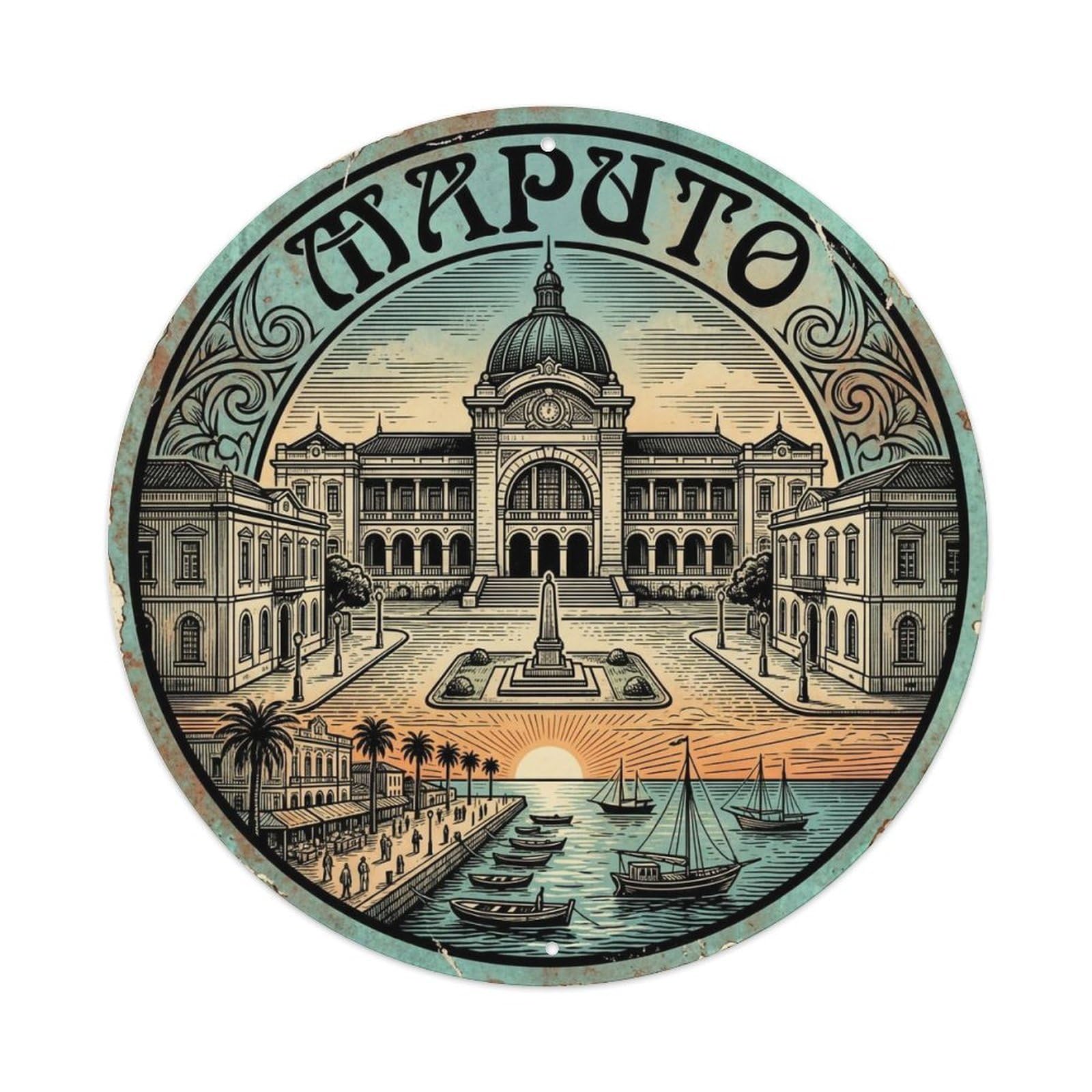 Yrnq 8X8inch Vintage Style Vintage Travel Mozambique Maputo Metal Tin Sign