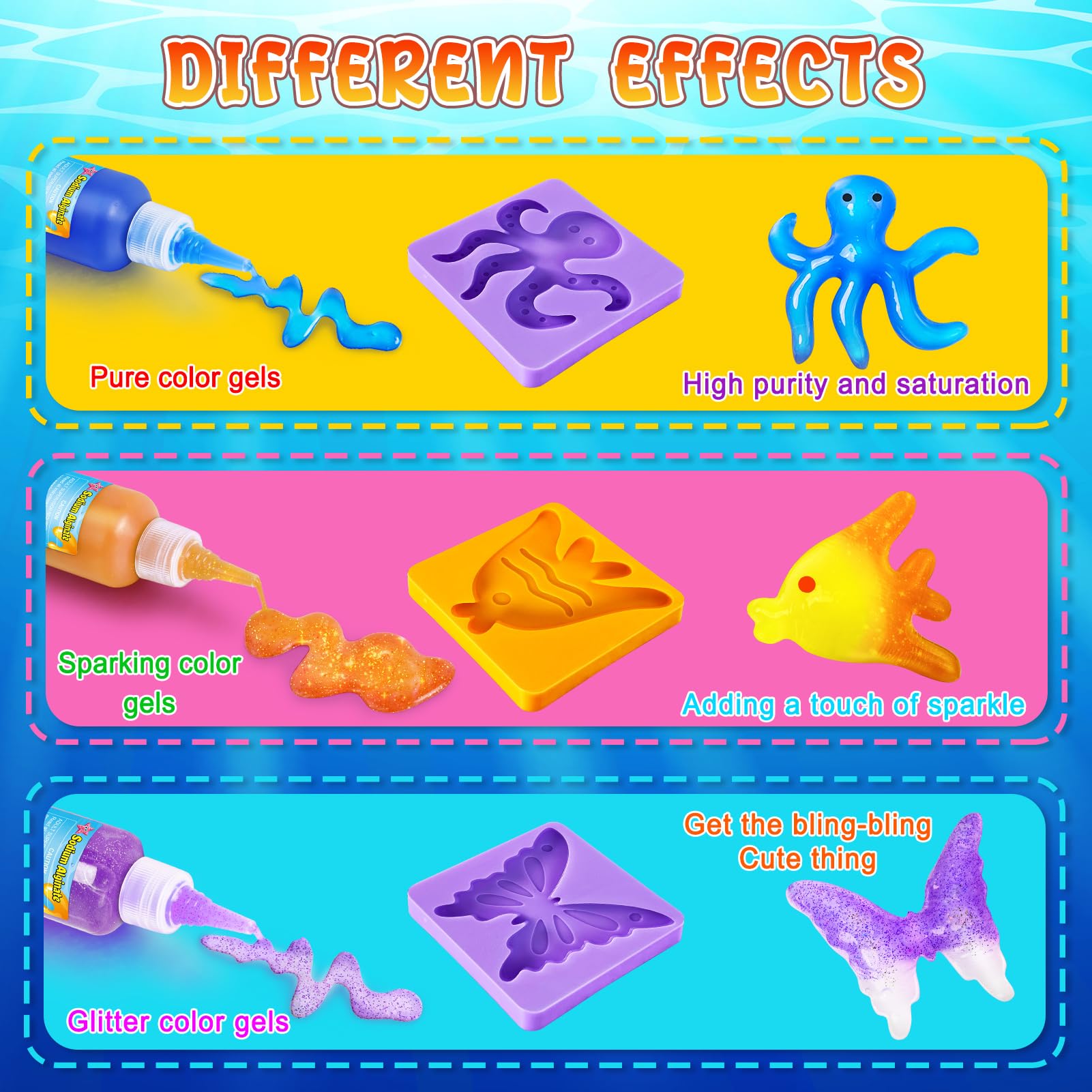 UNGLINGA Magic Water Elf Toy Kit für Kinder, 8 Flaschen Farbgel, Wasser Gel Wassertiere Selber Machen Kreatives Bastelset für Mädchen Jungen Geburtstag Geschenk