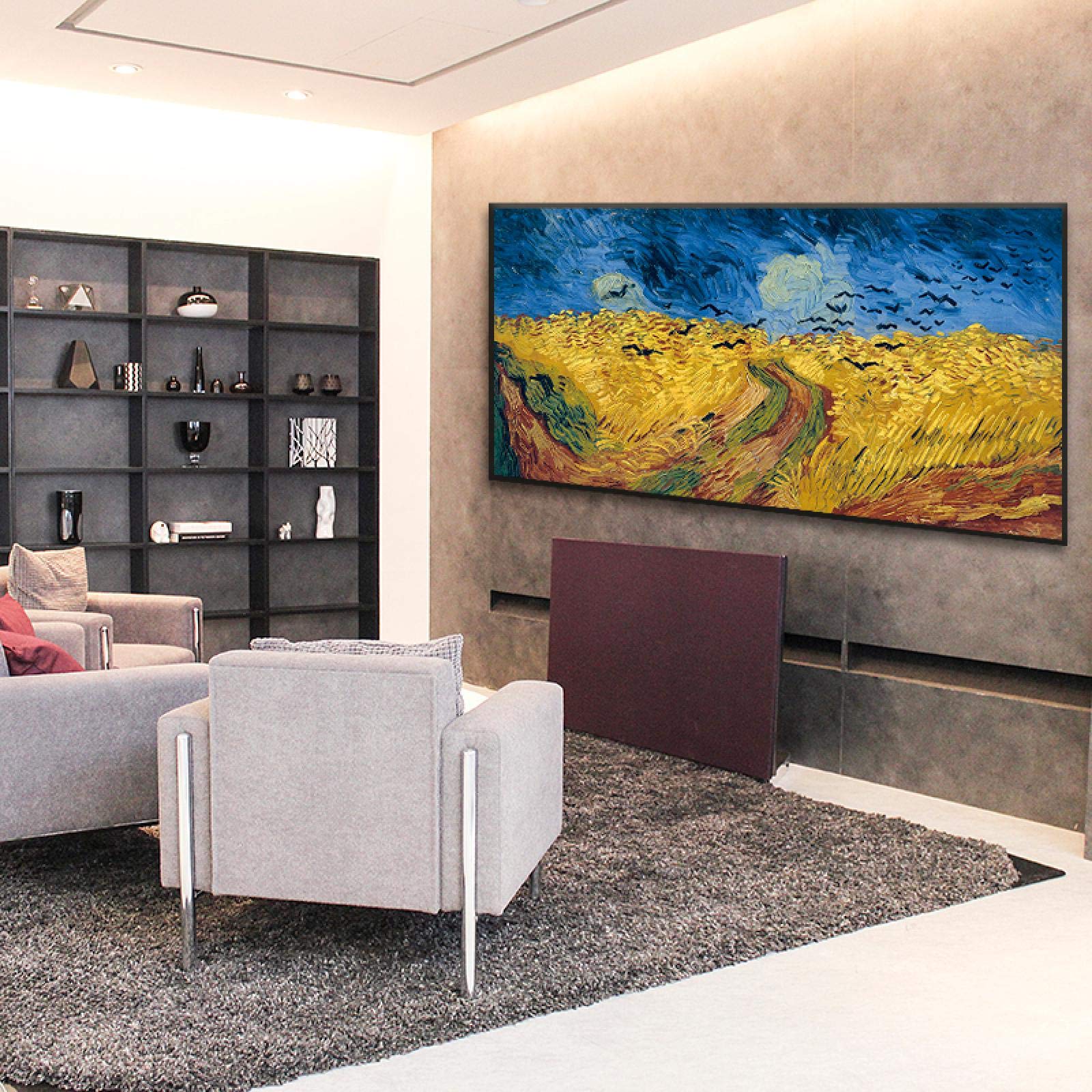 Trigo Campo Cuervo Pinturas Arte abstracto Lienzo Pintura Cuadros de pared para sala de estar Decoración Carteles e impresiones 70x140cm (28''x55') Marco interior