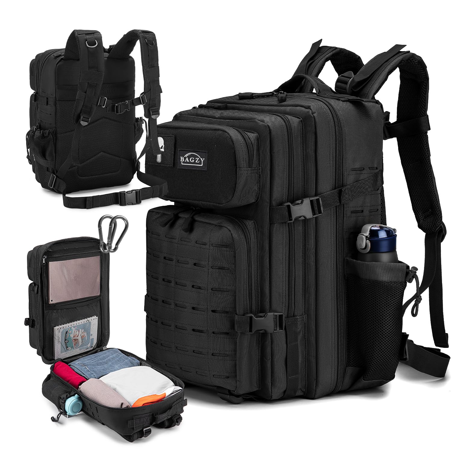BAGZY Sac à dos Tactique Militaire 45L Etanche Randonnée Oxford 50x30x30cm Noir