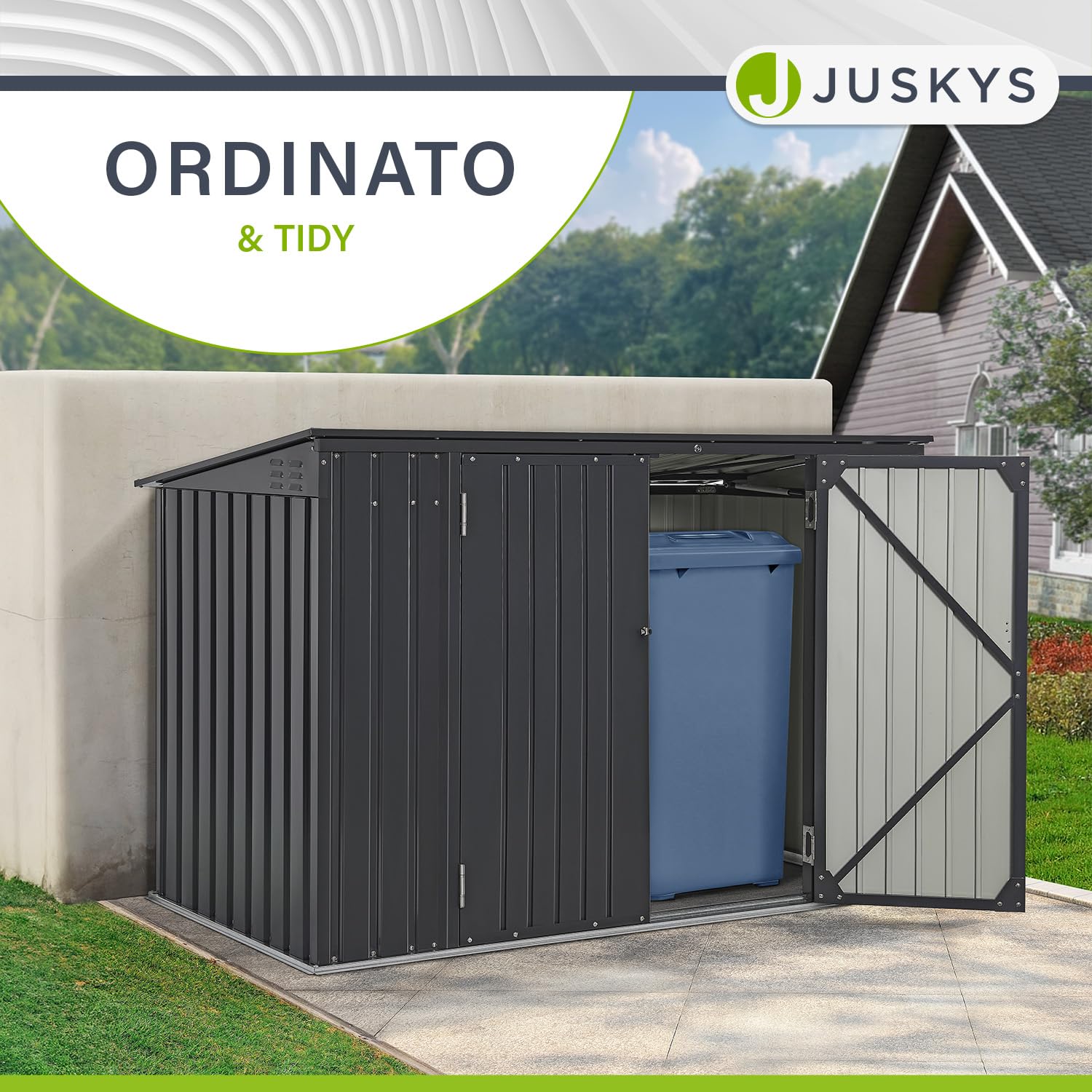 Juskys Contenitore per bidoni dei rifiuti da 3 pezzi Namur 3 bidoni da 120 litri - 2m² - 2 porte - Rivestimento contenitore rifiuti metallico Cassonetti per rifiuti Casetta per bidoni Contenitore