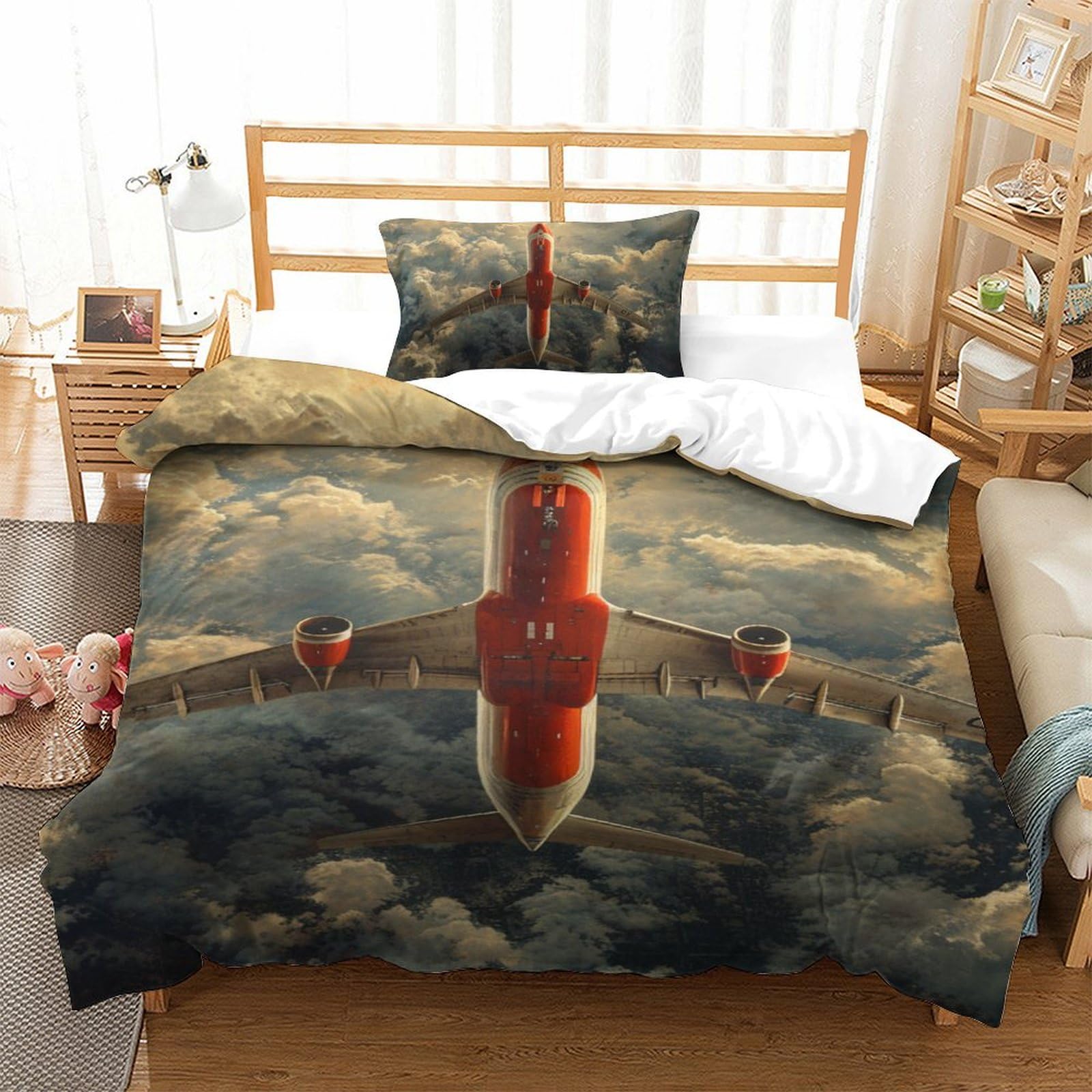 Ensemble de literie avion 135x200cm avec housse de couette single et taie d'oreiller