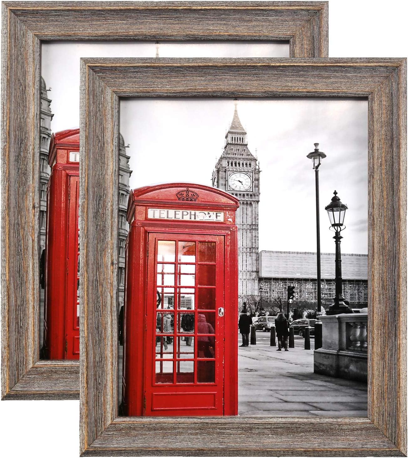 ONE WALL 8x10 Rustic Wood Picture Frame Pack of 2 for Photo, Print Painting, Pinewood Frame with Real Glass for Wall and Tabletop - Mounting Hardware Included, Light Brown
