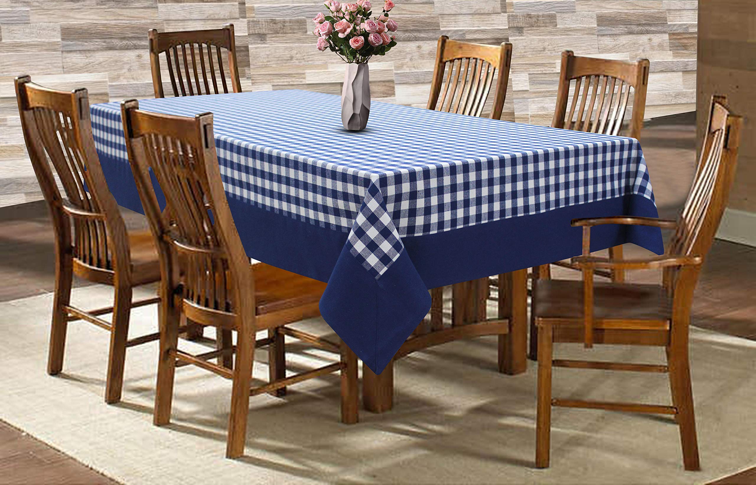 AIRWILL Cotton Checkered Pattern 6 Seater Table Cloth Pack of 1 pc (Blue)-image-39